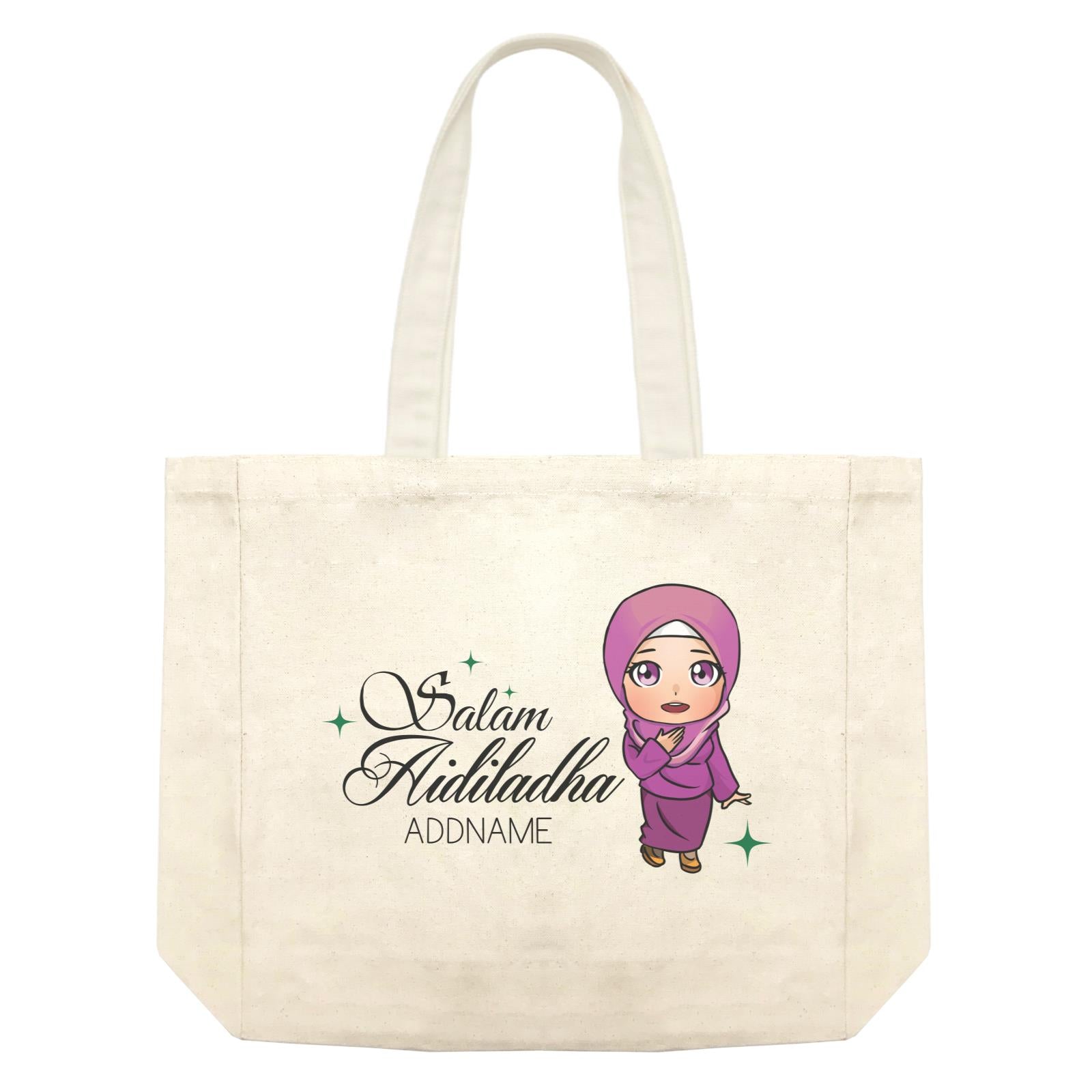 Raya Chibi Wishes Woman Addname Wishes Salam Aidiladha Addname Shopping Bag