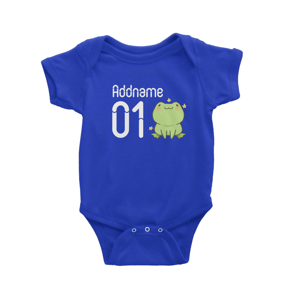 Name and Number Cute Hand Drawn Style Frog Baby Romper