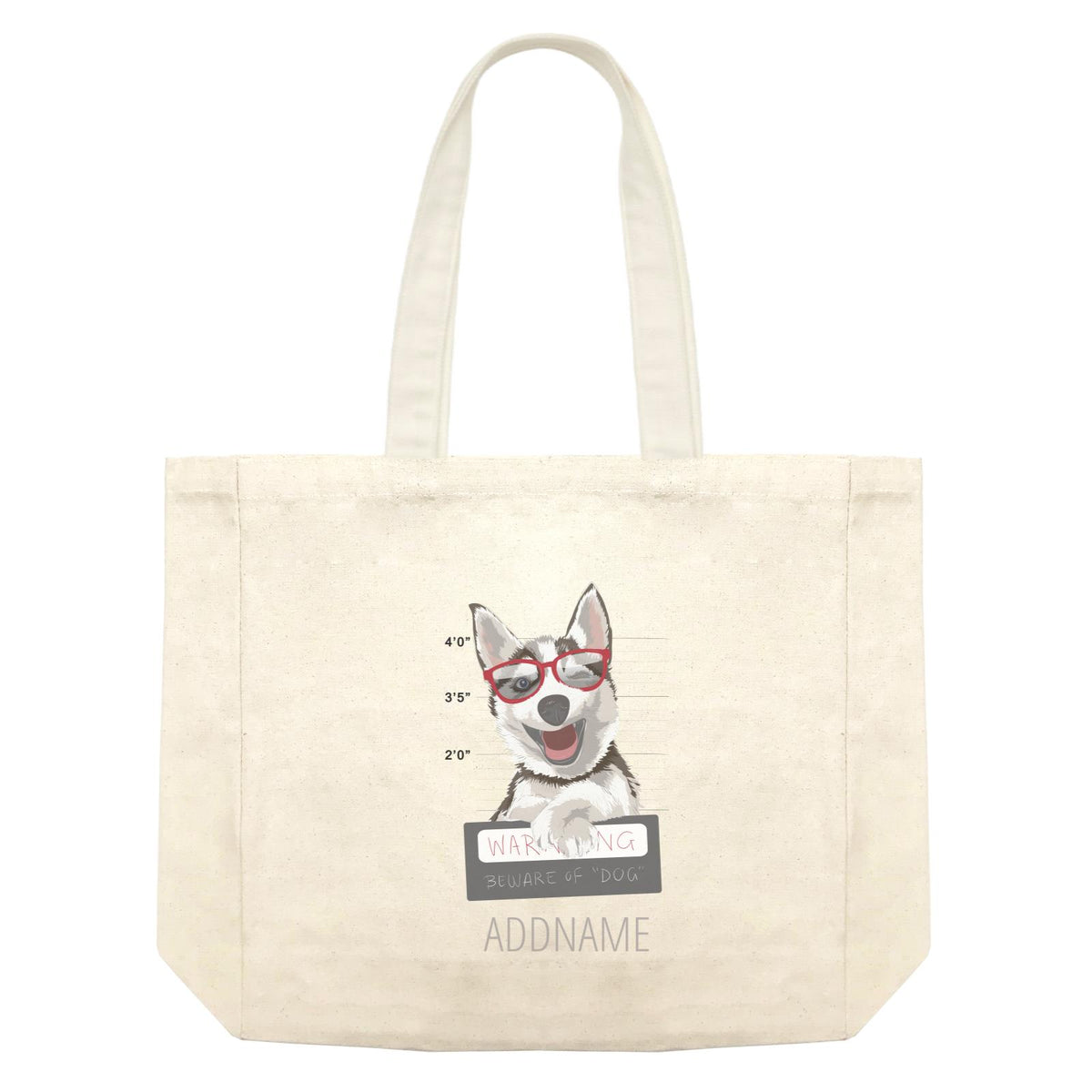 Funny Hand Drawn Animals Husky Beware Of The Dog With Addname Shopping Bag