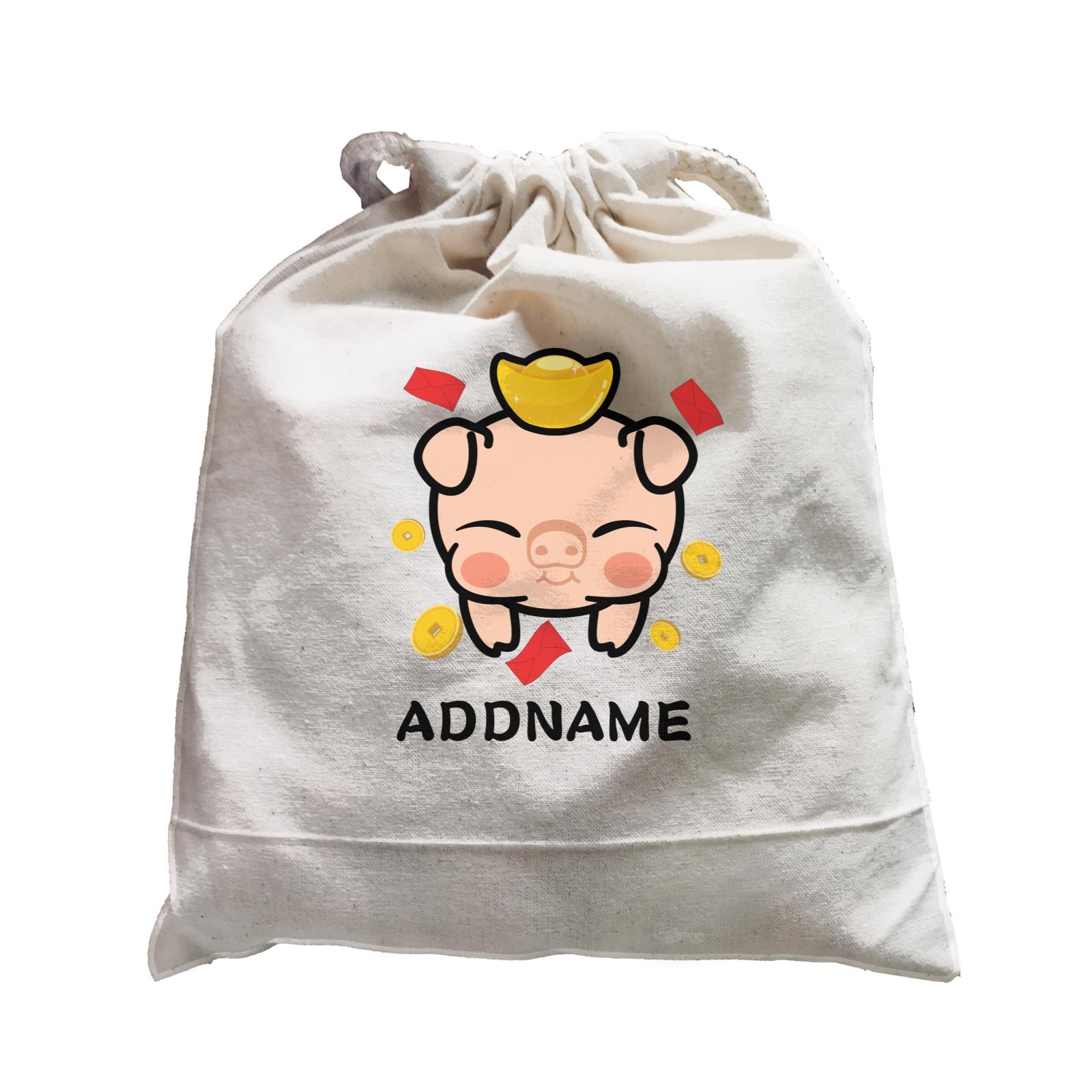 Prosperity Pig Baby Head with Gold Accessories Satchel