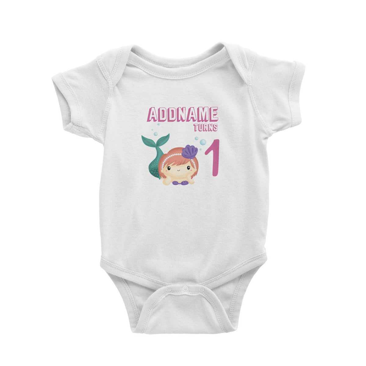Birthday Mermaid Peach Short Hair Mermaid Laying Addname Turns 1 Baby Romper