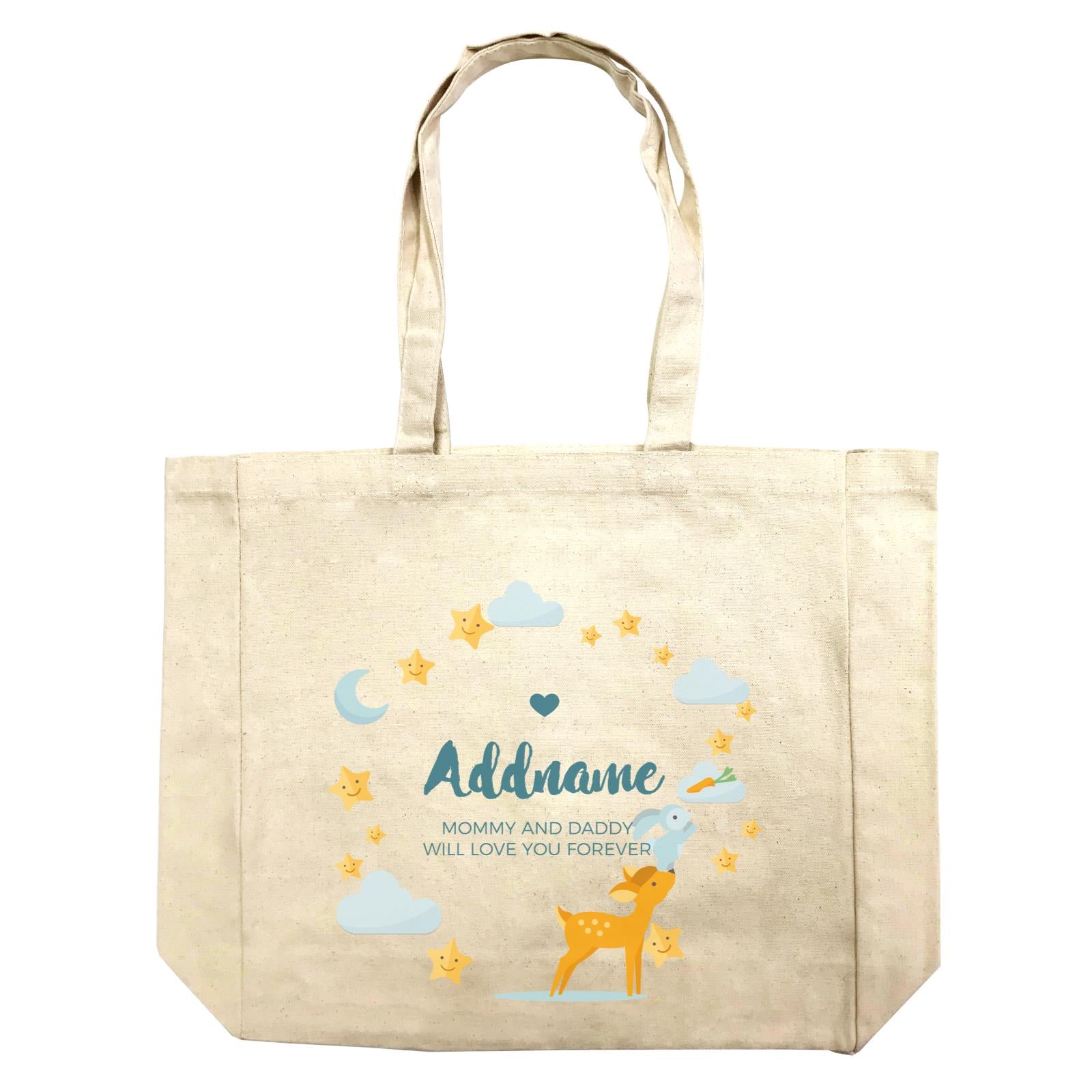 Cute Deer and Rabbit with Star and Moon Elements Personalizable with Name and Text Shopping Bag