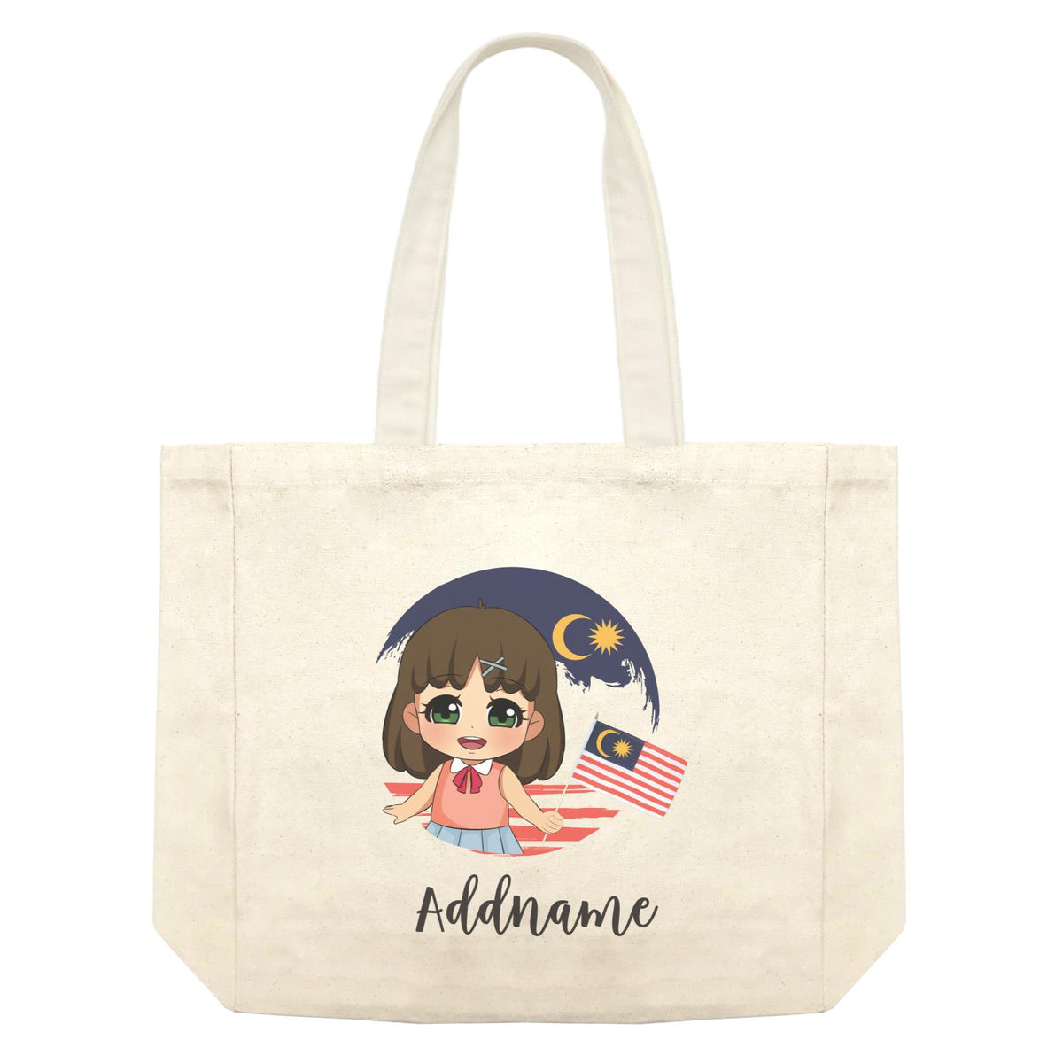 Merdeka Series Round Flag Chinese Girl Addname Shopping Bag