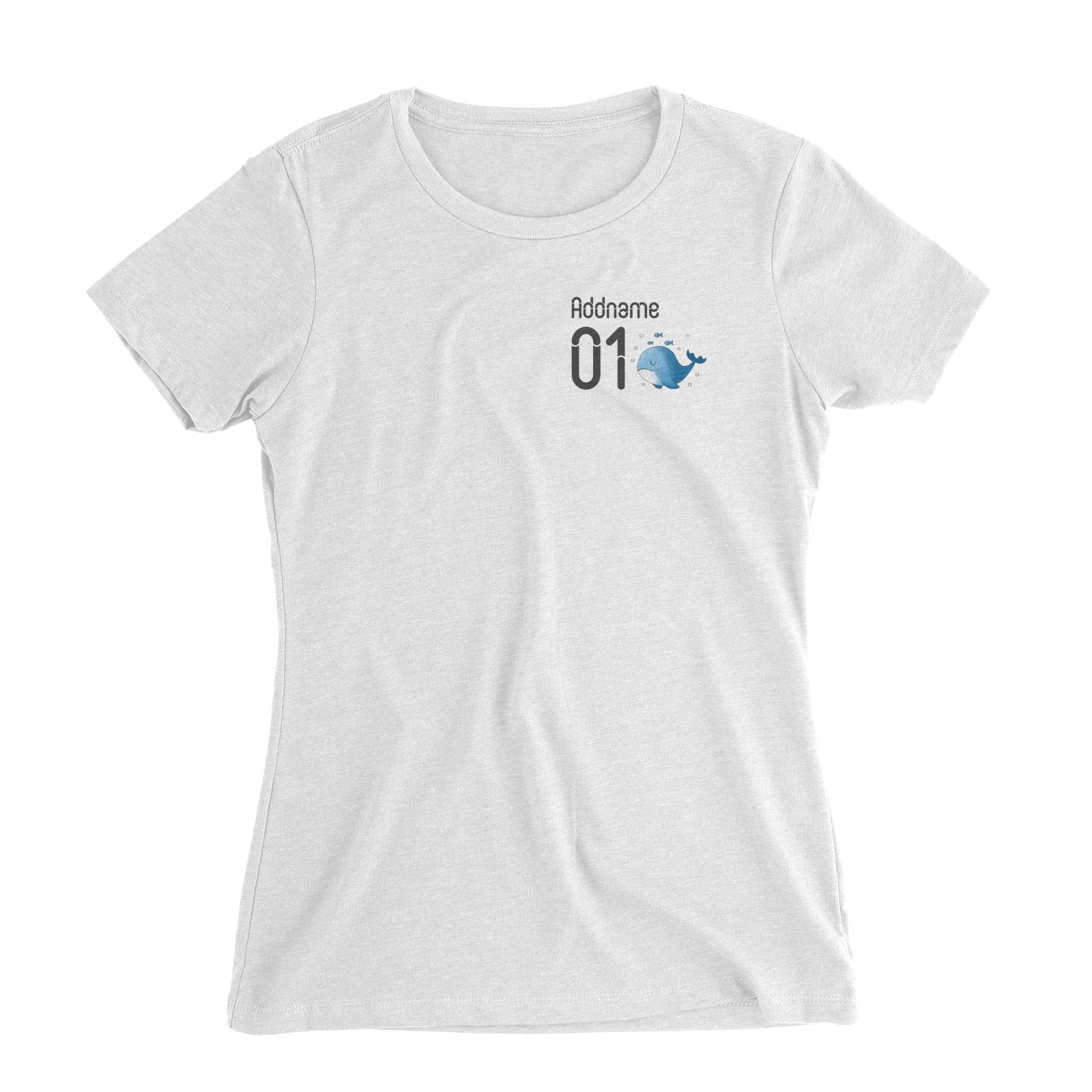 Pocket Name and Number Cute Hand Drawn Style Whale Women's Slim Fit T-Shirt (FLASH DEAL)