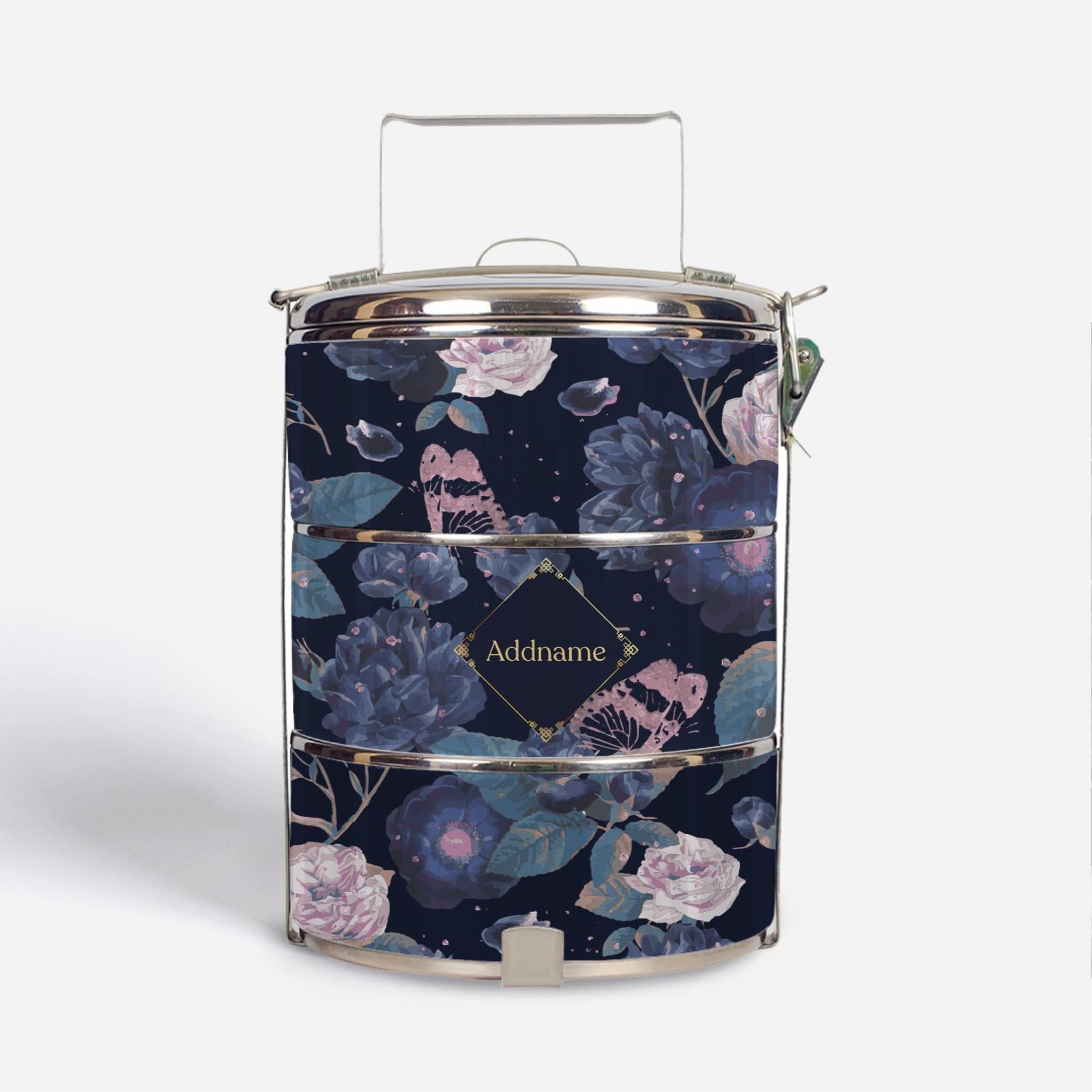 Royal Floral Series With English Personalization Standard Tiffin Carrier - Serene Moonlight