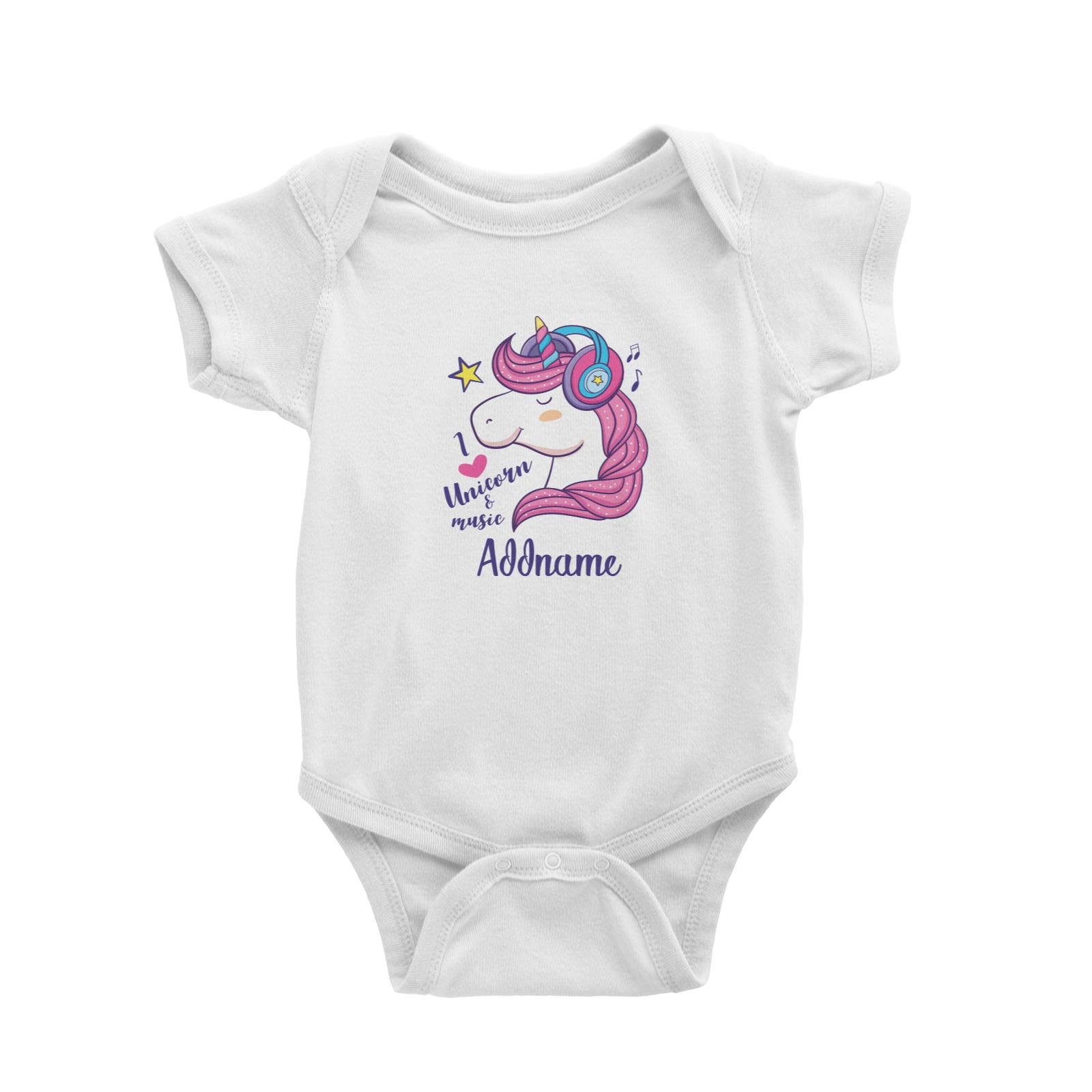 Cool Cute Unicorn I Love Unicorn & Music Addname Baby Romper