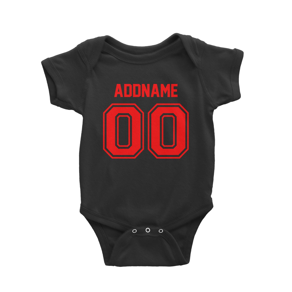 Jersey Red Font With Name and Number Baby Romper