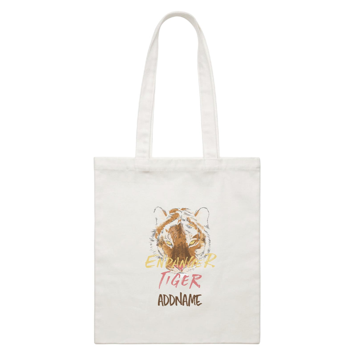 Funny Hand Drawn Animals Endanger Tiger With Addname White Canvas Bag