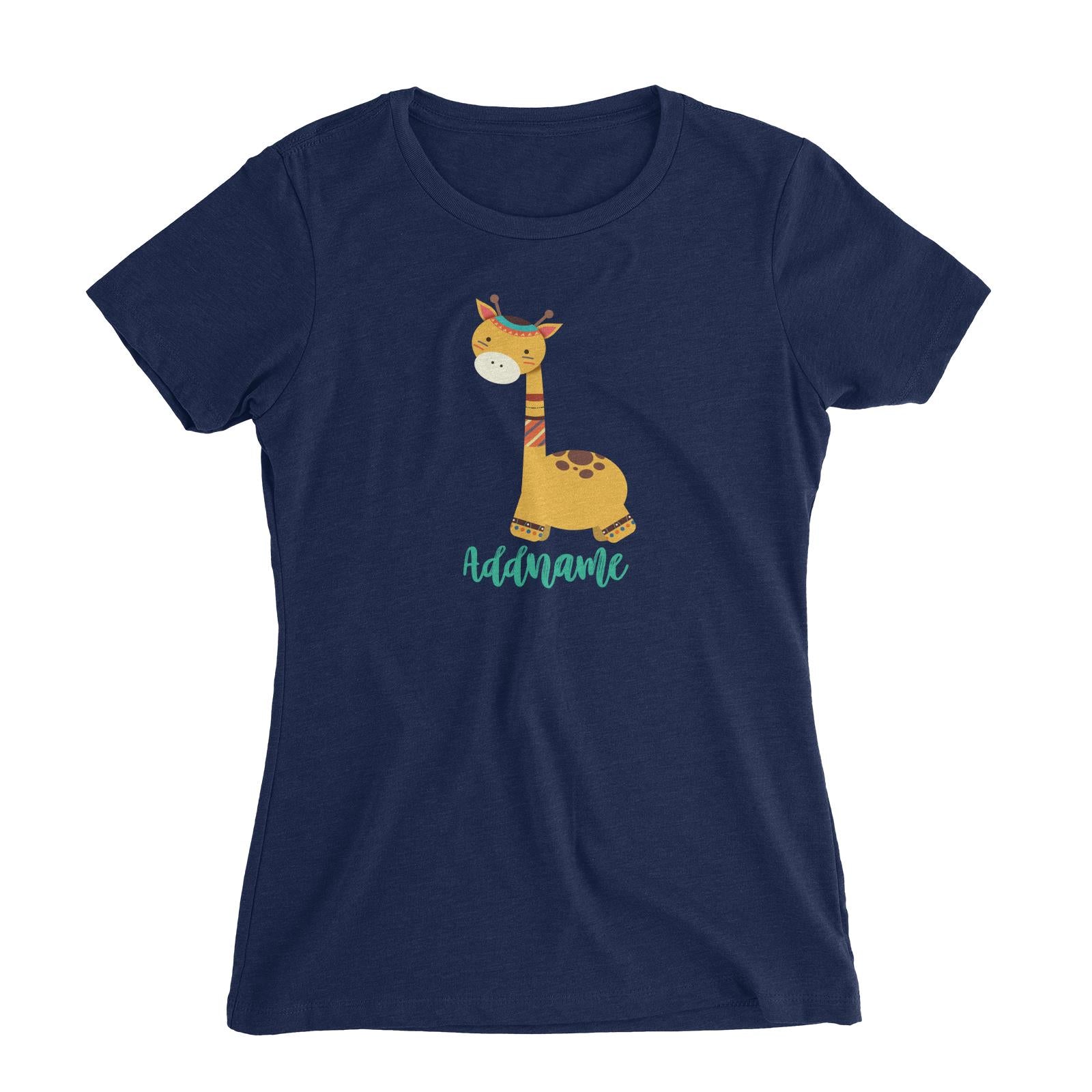 Animal Tribal Giraffe Addname Women's Slim Fit T-Shirt