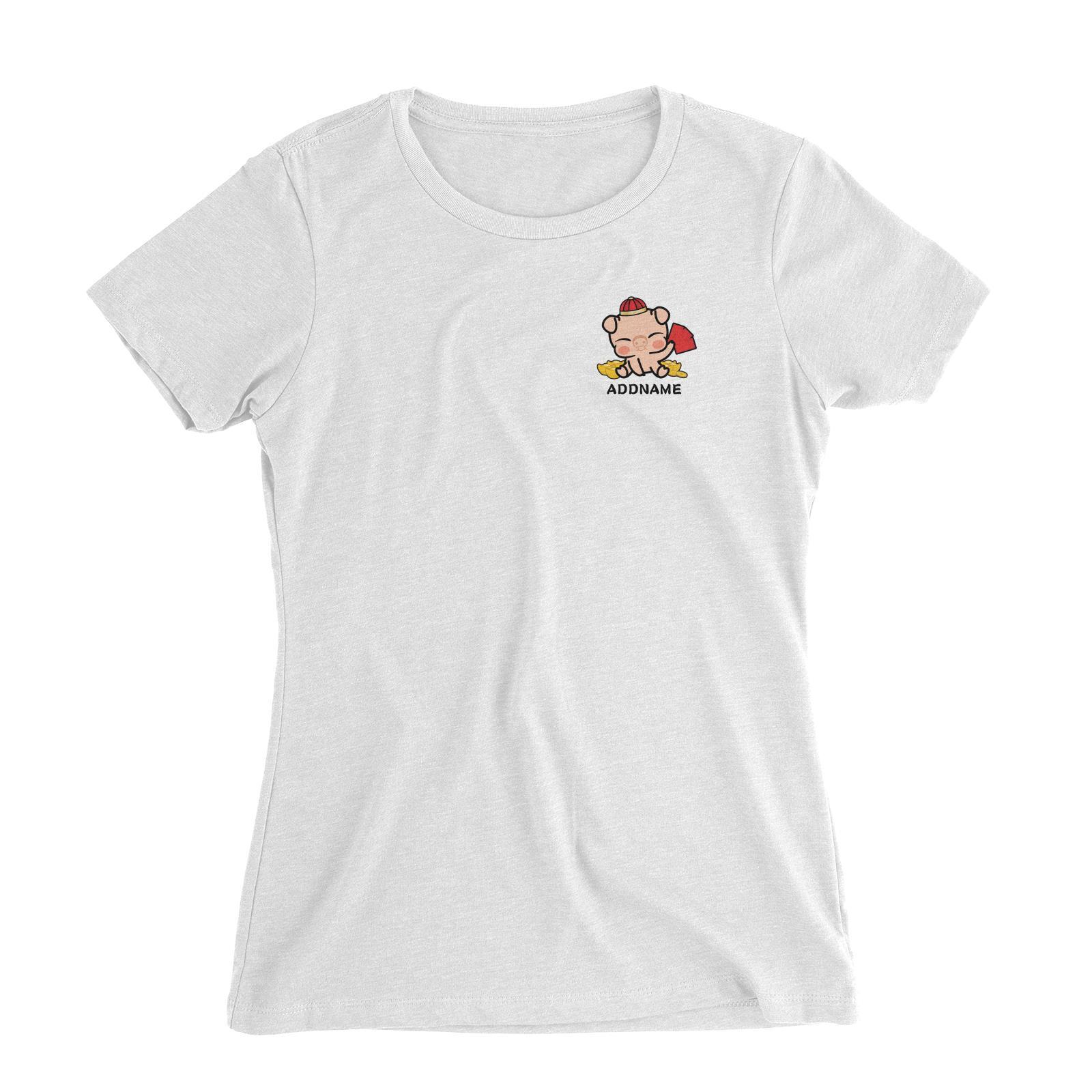 Properity Pig Baby Full Body with Red Packets And Gold Pocket Design Women Slim Fit T-Shirt