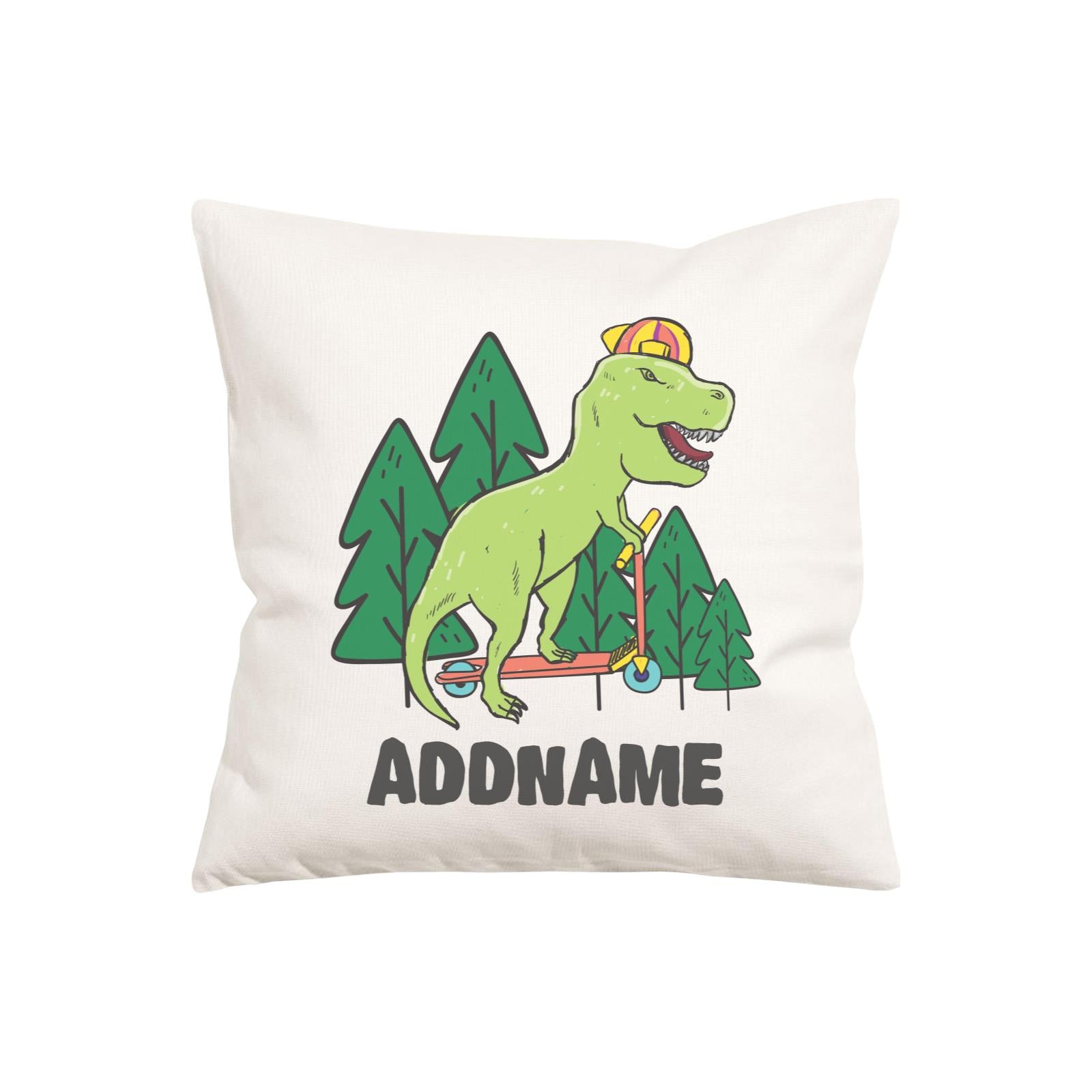 Super Cute Dinosaur Rides Scooter Into Woods Pillow Cushion