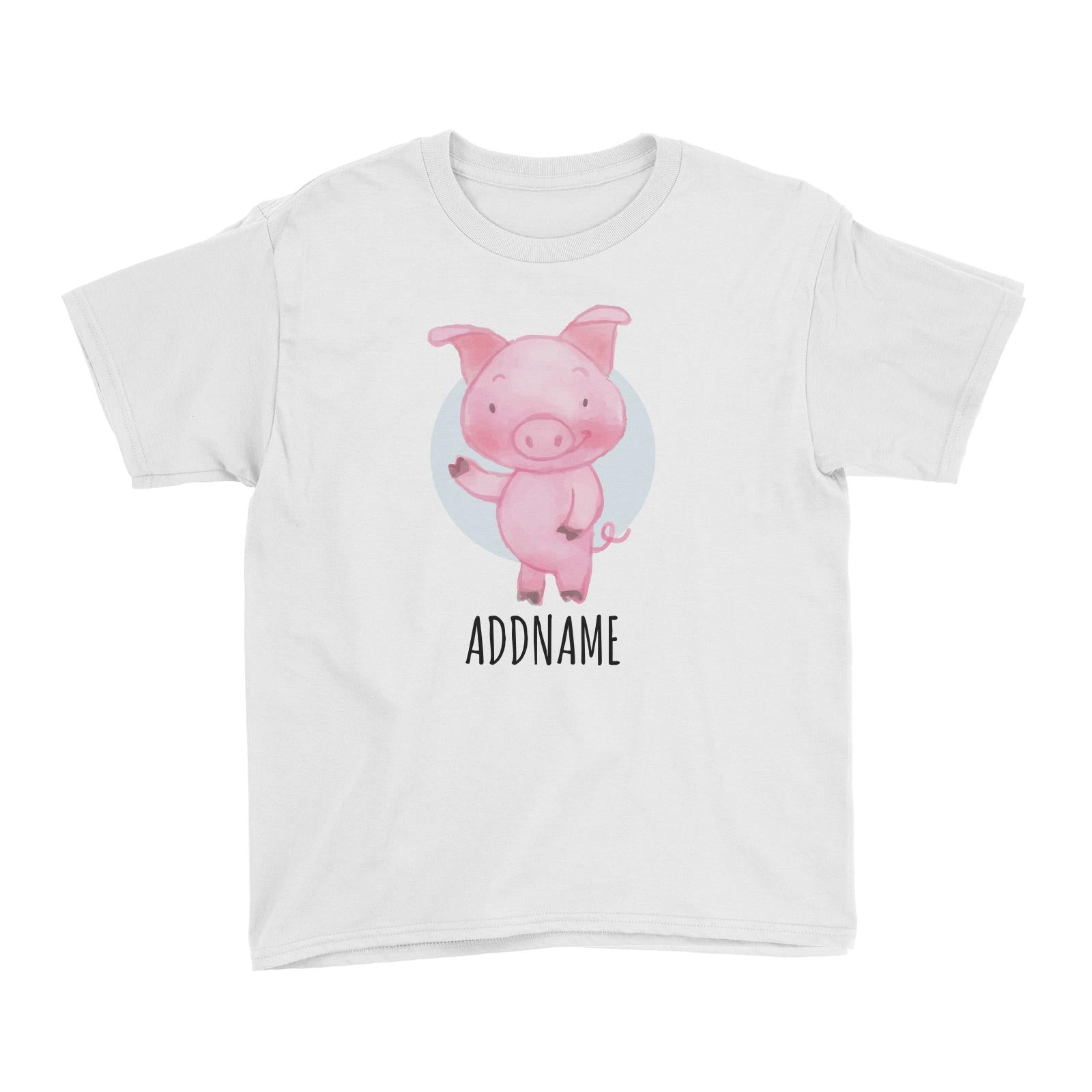Watercolour Pig White White Kid's T-Shirt  Matching Family Personalizable Designs