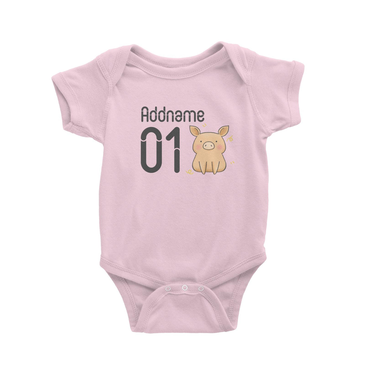 Name and Number Cute Hand Drawn Style Pig Baby Romper