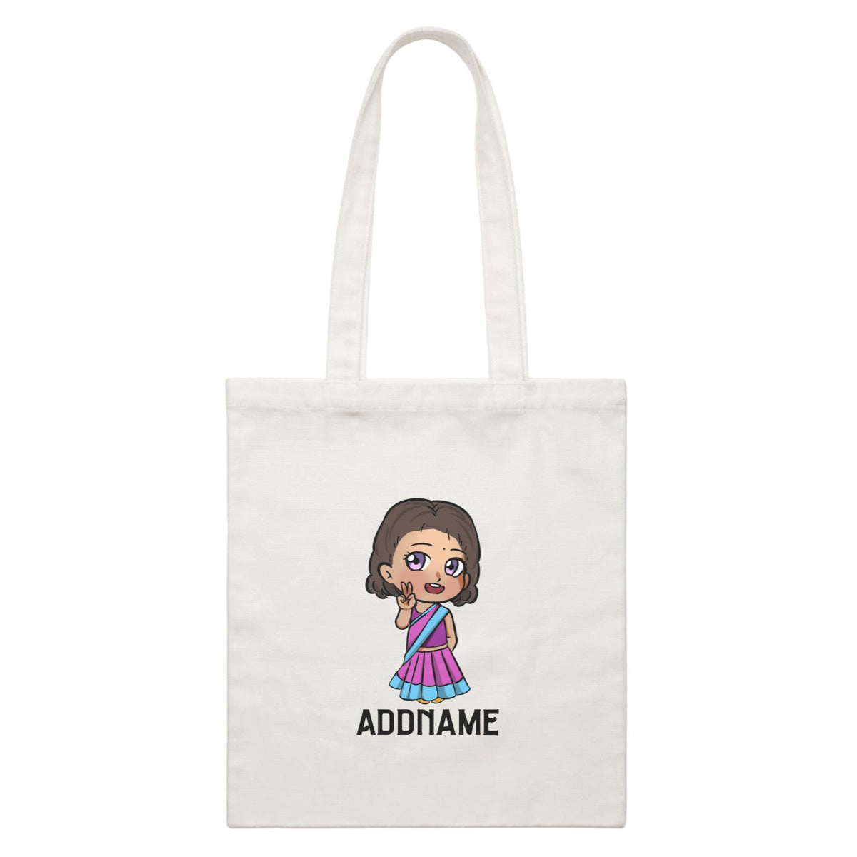 Deepavali Series Chibi Little Girl Addname White Canvas Bag