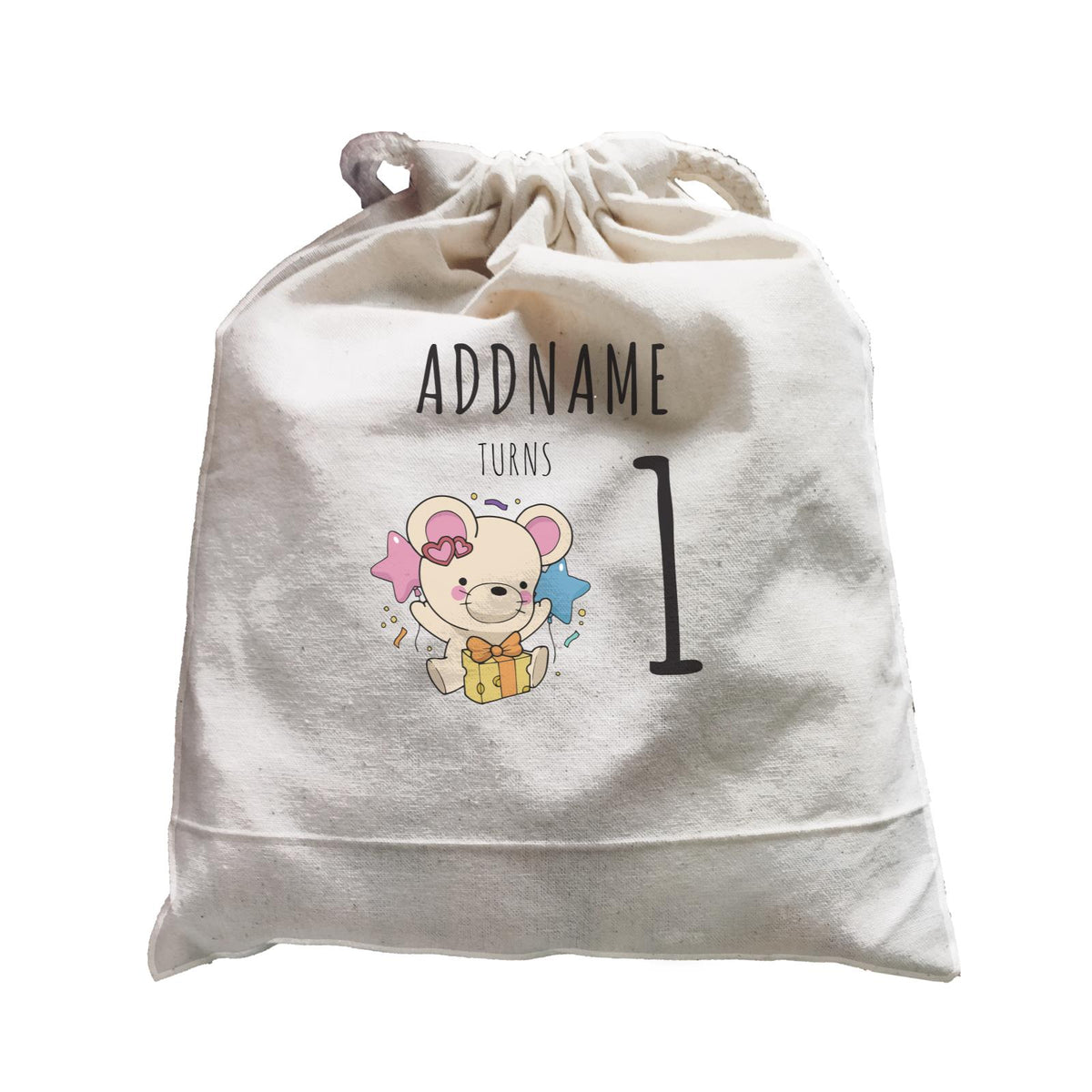 Birthday Sketch Animals Mouse with Cheese Present Addname Turns 1 Satchel
