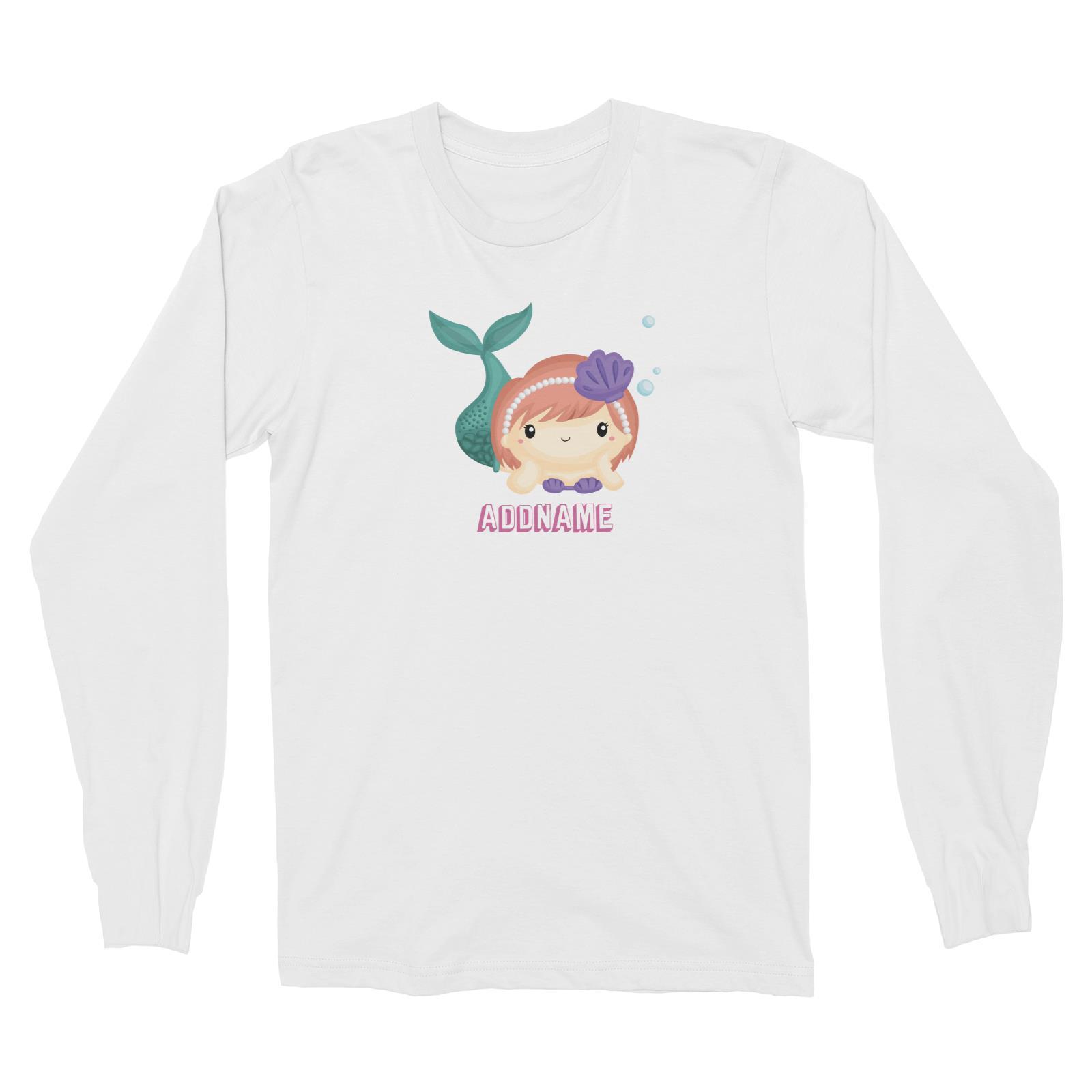 Birthday Mermaid Peach Short Hair Mermaid Laying Addname Long Sleeve Unisex T-Shirt