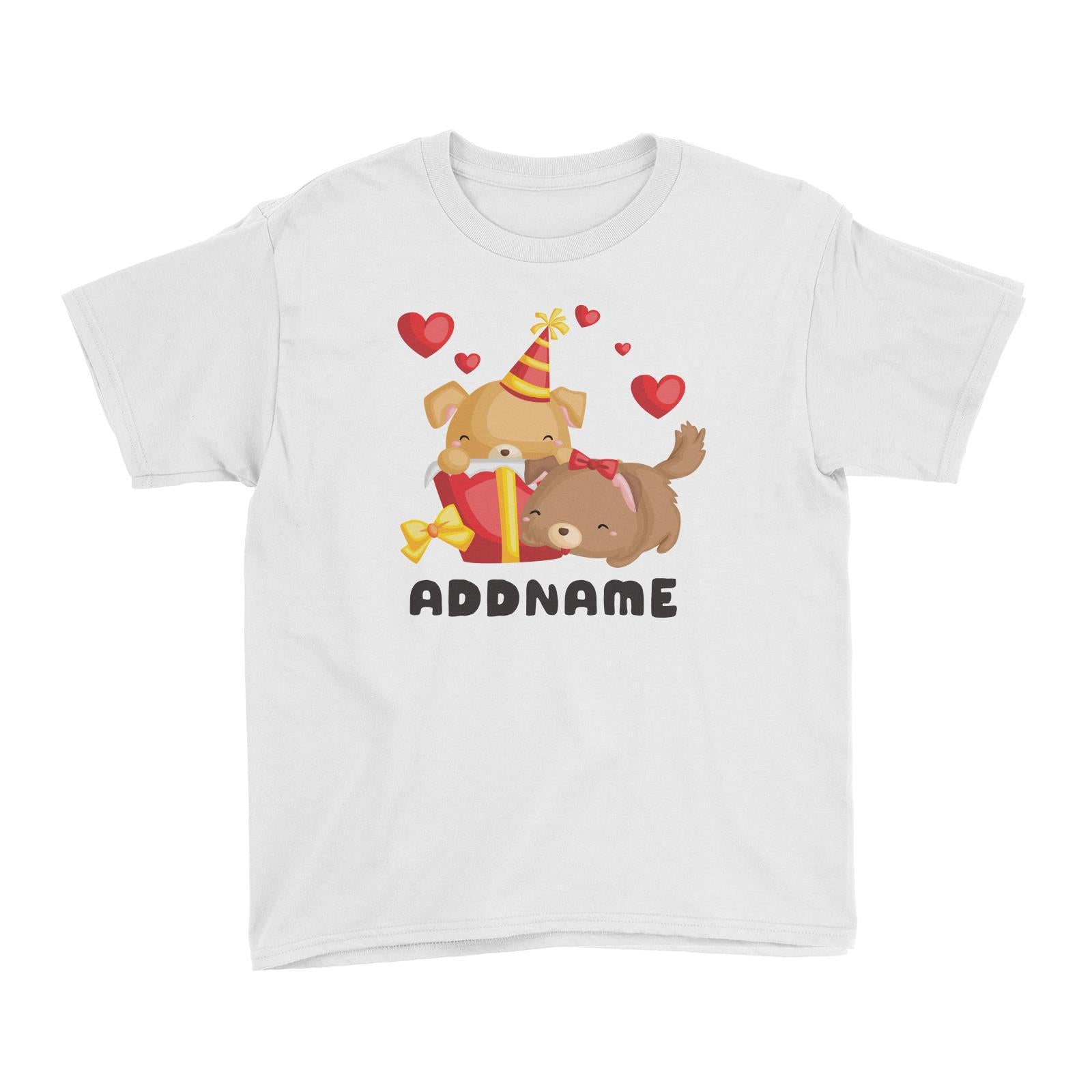 Birthday Friendly Animals Happy Two Dogs Open Present Addname Kid's T-Shirt