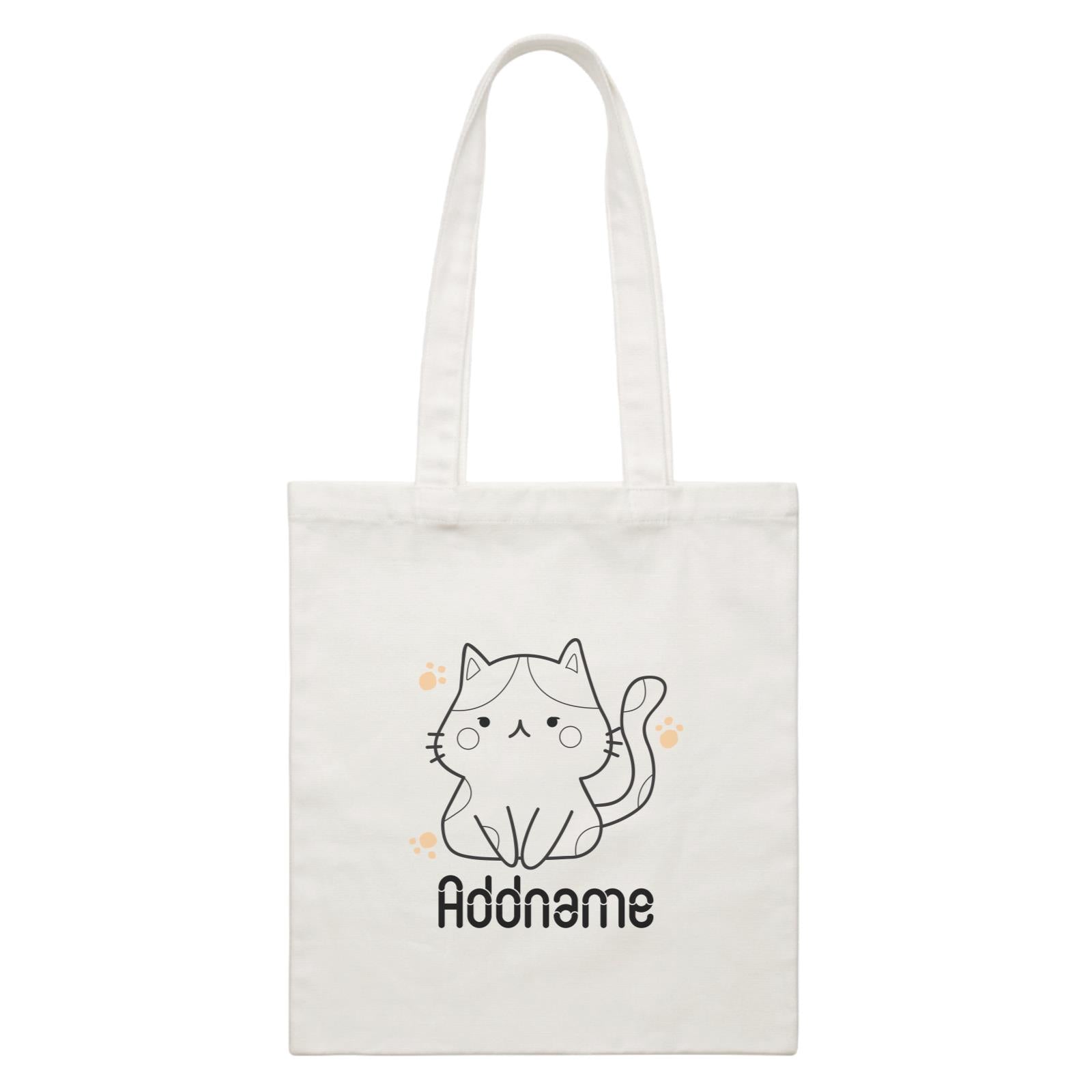 Coloring Outline Cute Hand Drawn Animals Cats Cat Addname White White Canvas Bag