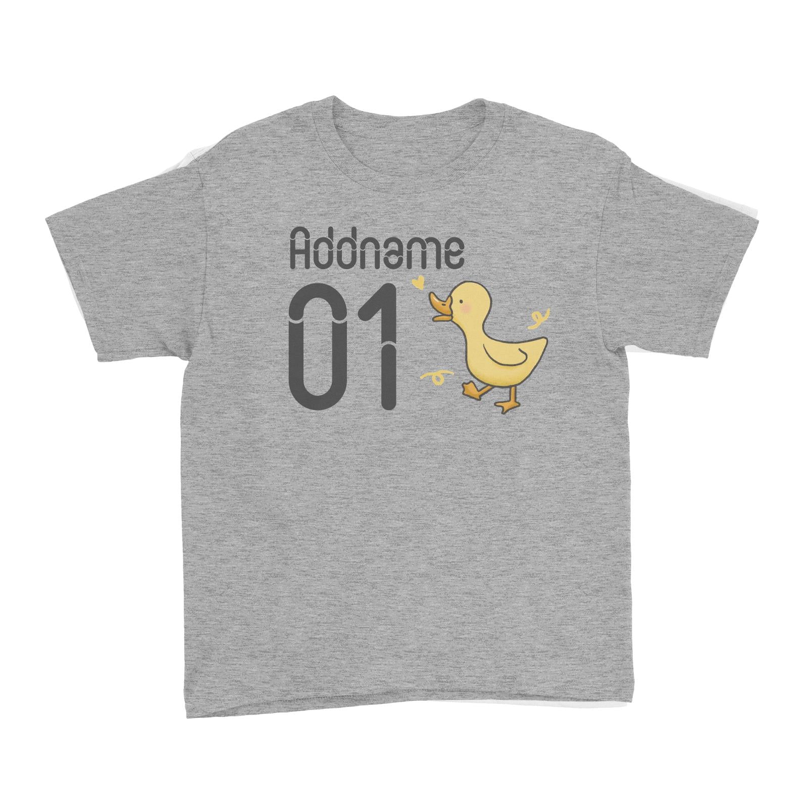 Name and Number Cute Hand Drawn Style Duck Kid's T-Shirt