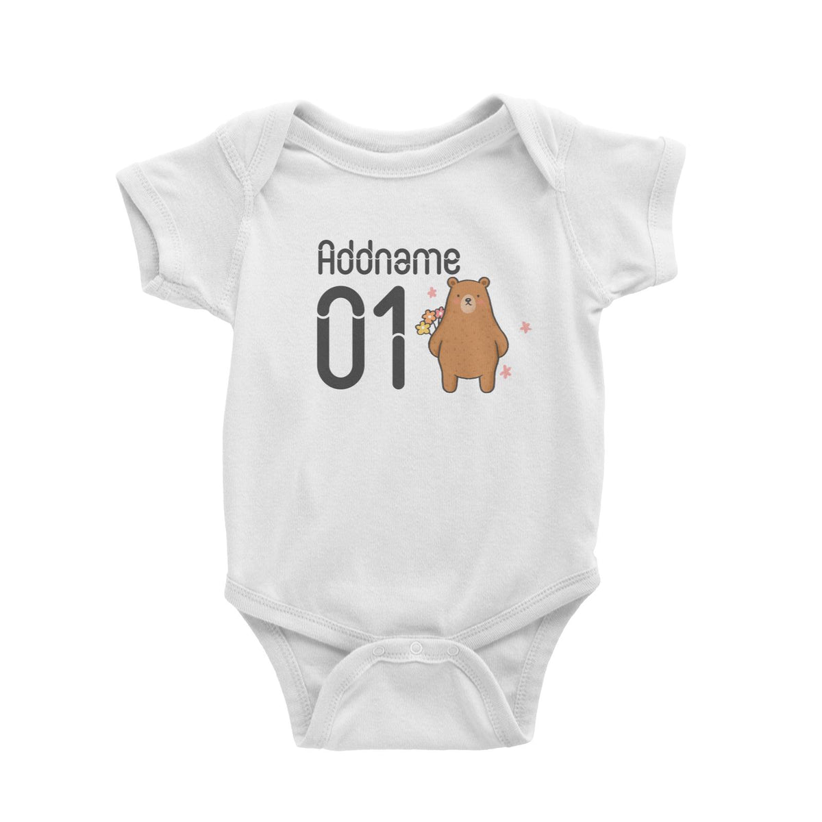 Name and Number Cute Hand Drawn Style Bear Baby Romper