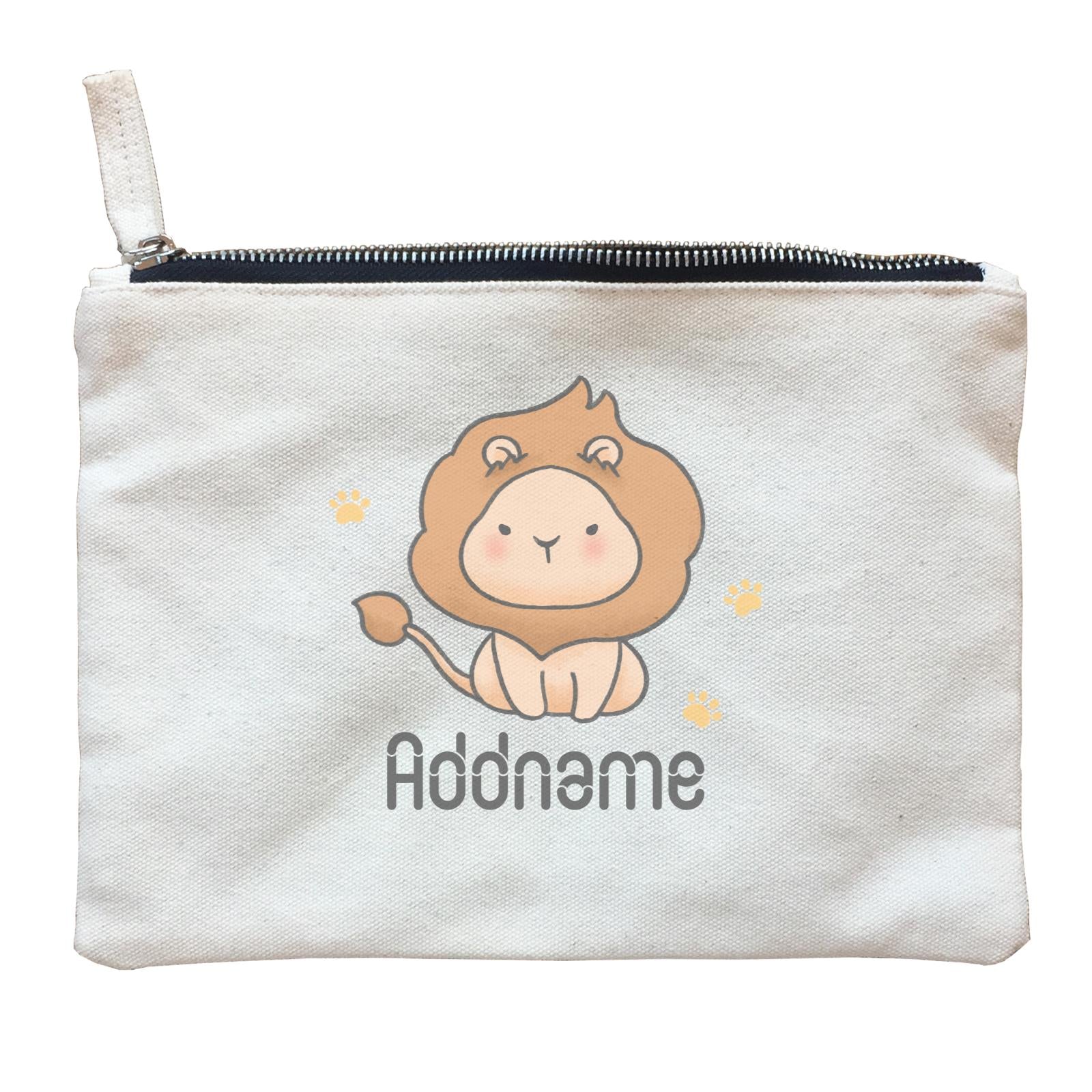 Cute Hand Drawn Style Lion Addname Zipper Pouch