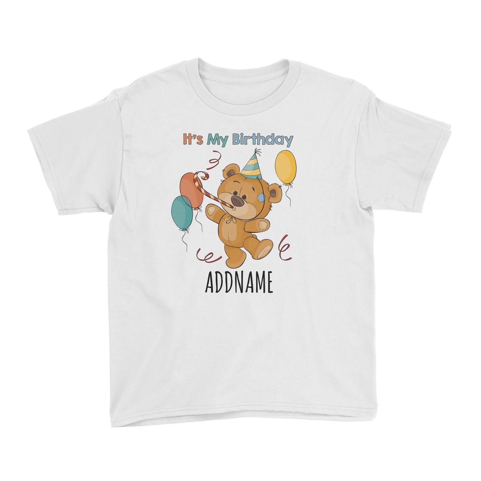 Cartoon It's My Birthday Bear Celebrating White White Kid's T-Shirt  Matching Family Personalizable Designs