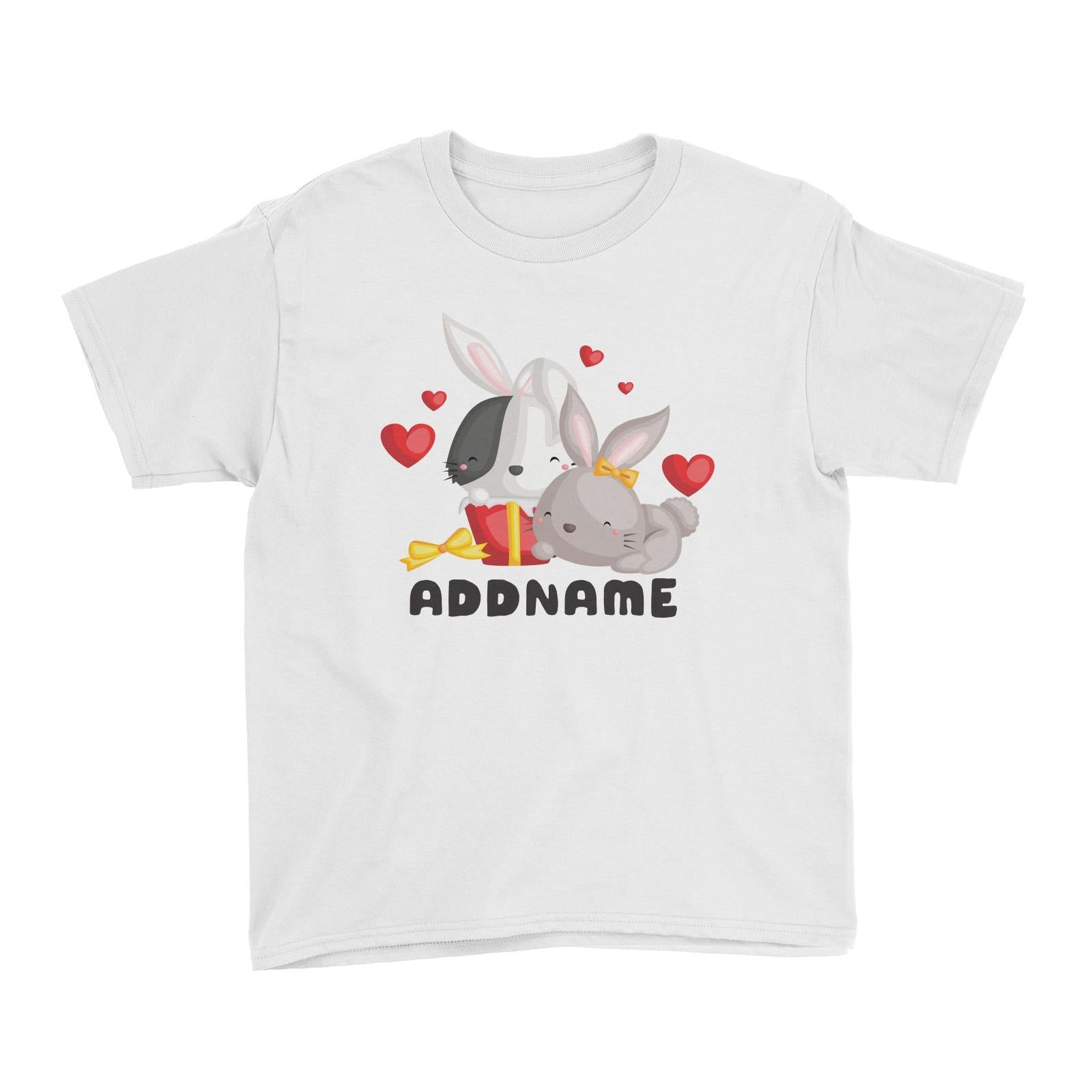 Birthday Friendly Animals Happy Two Rabbits Open Present Addname Kid's T-Shirt
