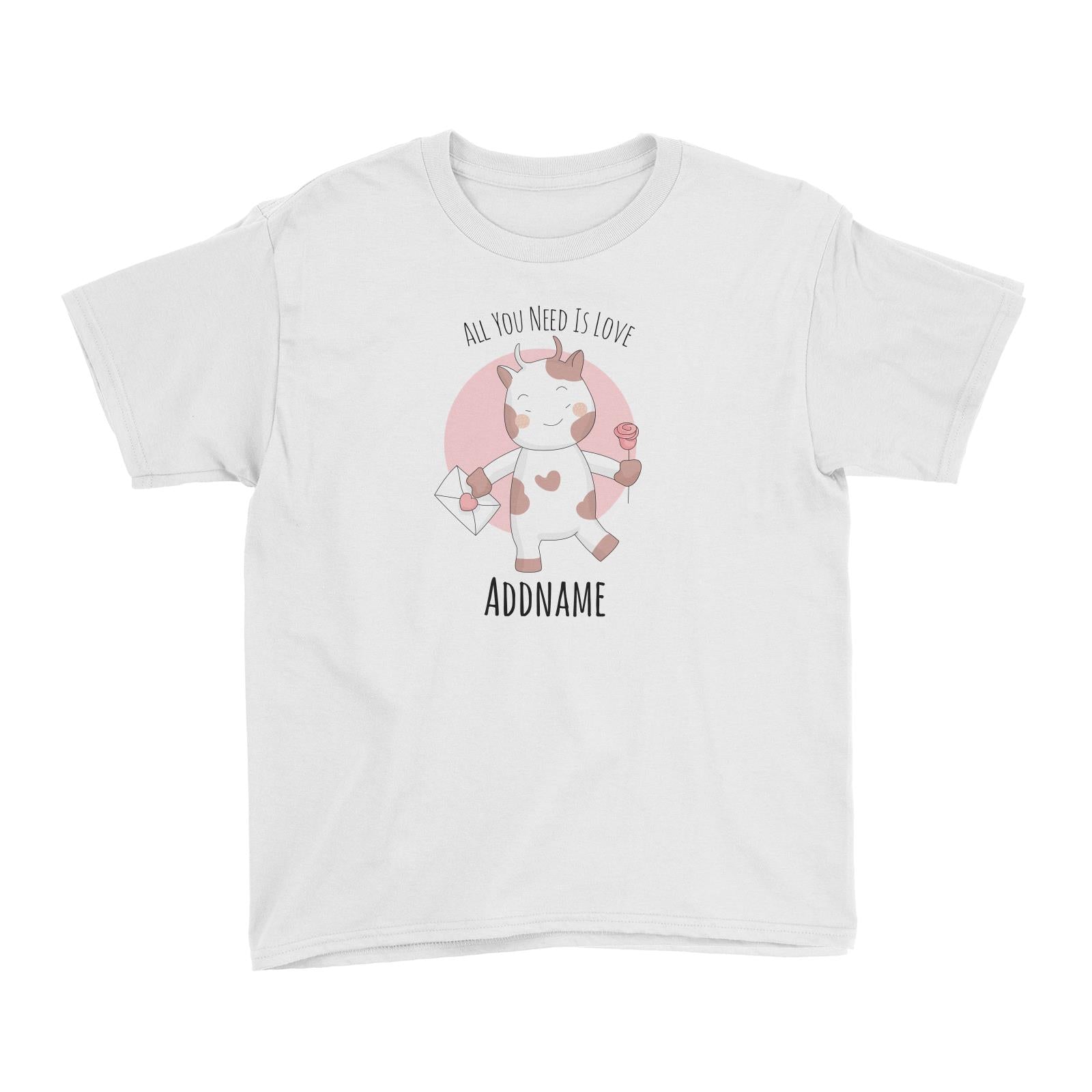 Sweet Animals Sketches Cow All You Need Is Love Addname Kid's T-Shirt