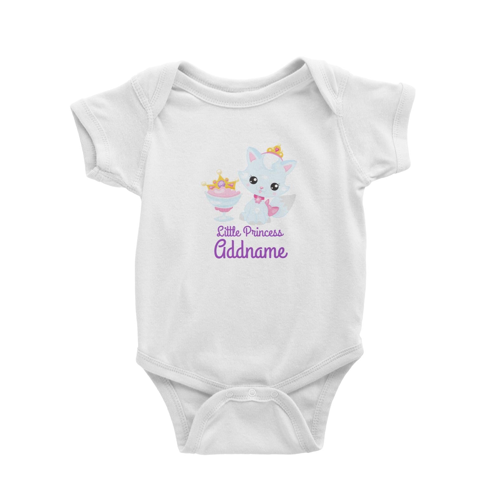 Little Princess Pets Light Blue Cat with Crown and Glass Addname White Baby Romper