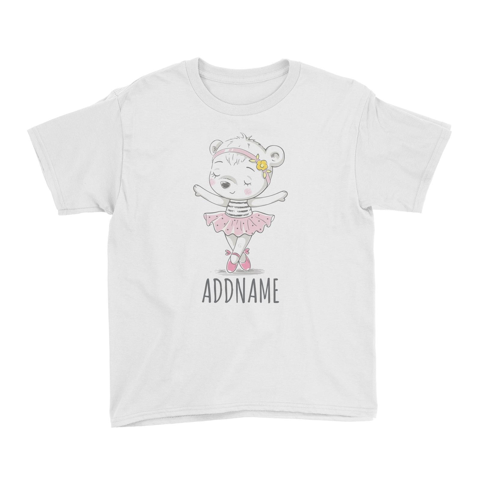 Girl Ballerina Bear White Kid's T-Shirt Personalizable Designs Cute Sweet Animal Ballet Hobby Pinky For Girls HG