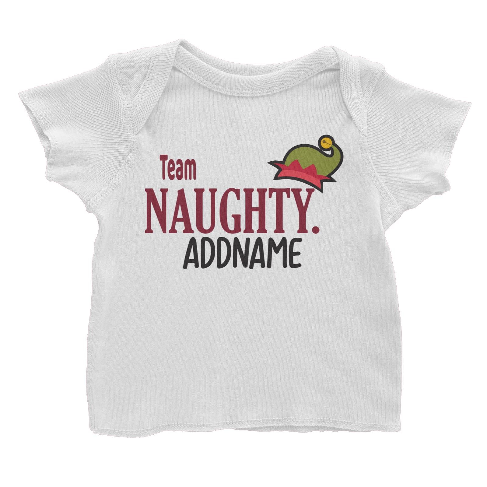 Xmas Team Naughty with Elf Hat Baby T-Shirt