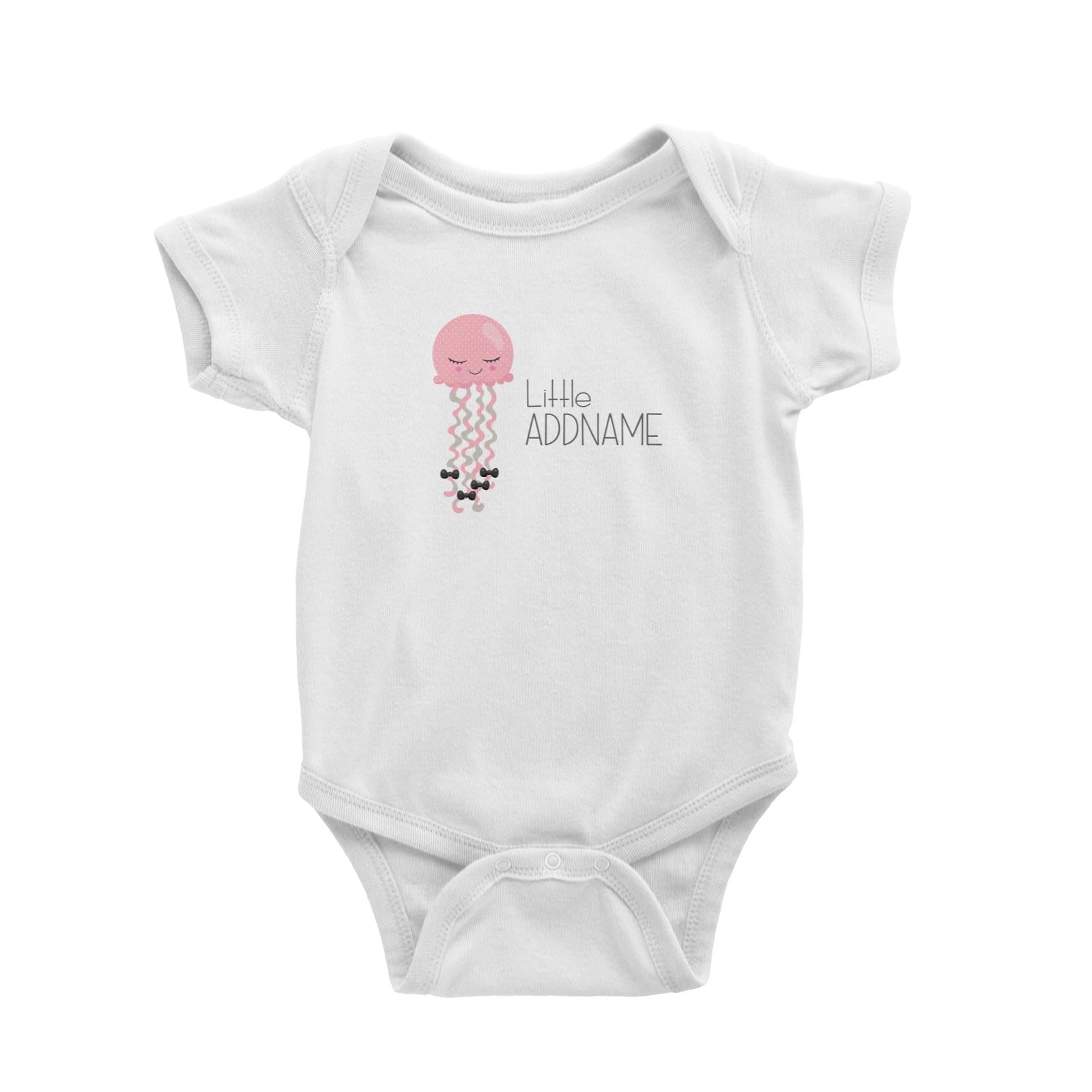 Nursery Animals LIttle Pink Jellyfish with Ribbons Addname White Baby Romper