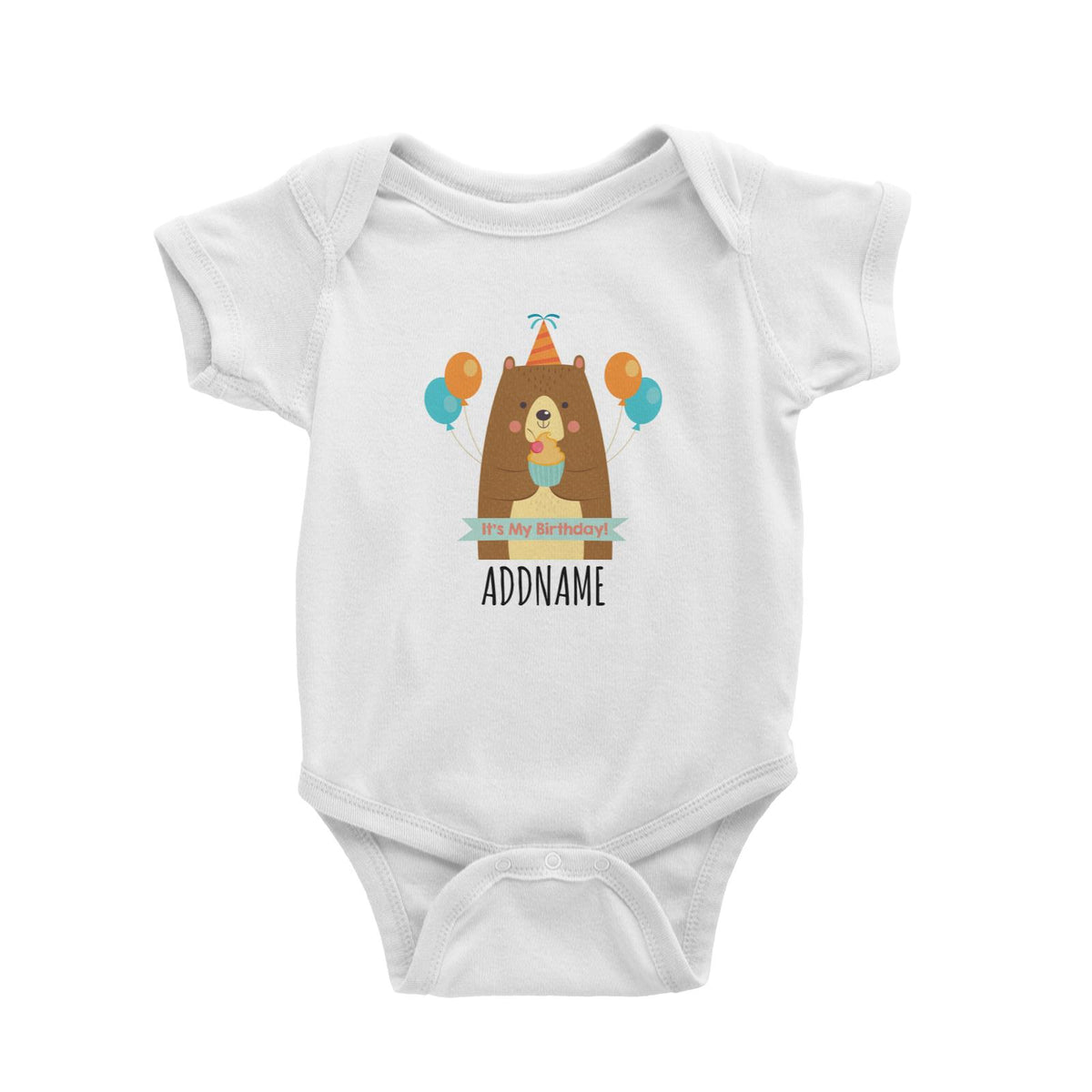 It's My Birthday Party Bear White White Baby Romper