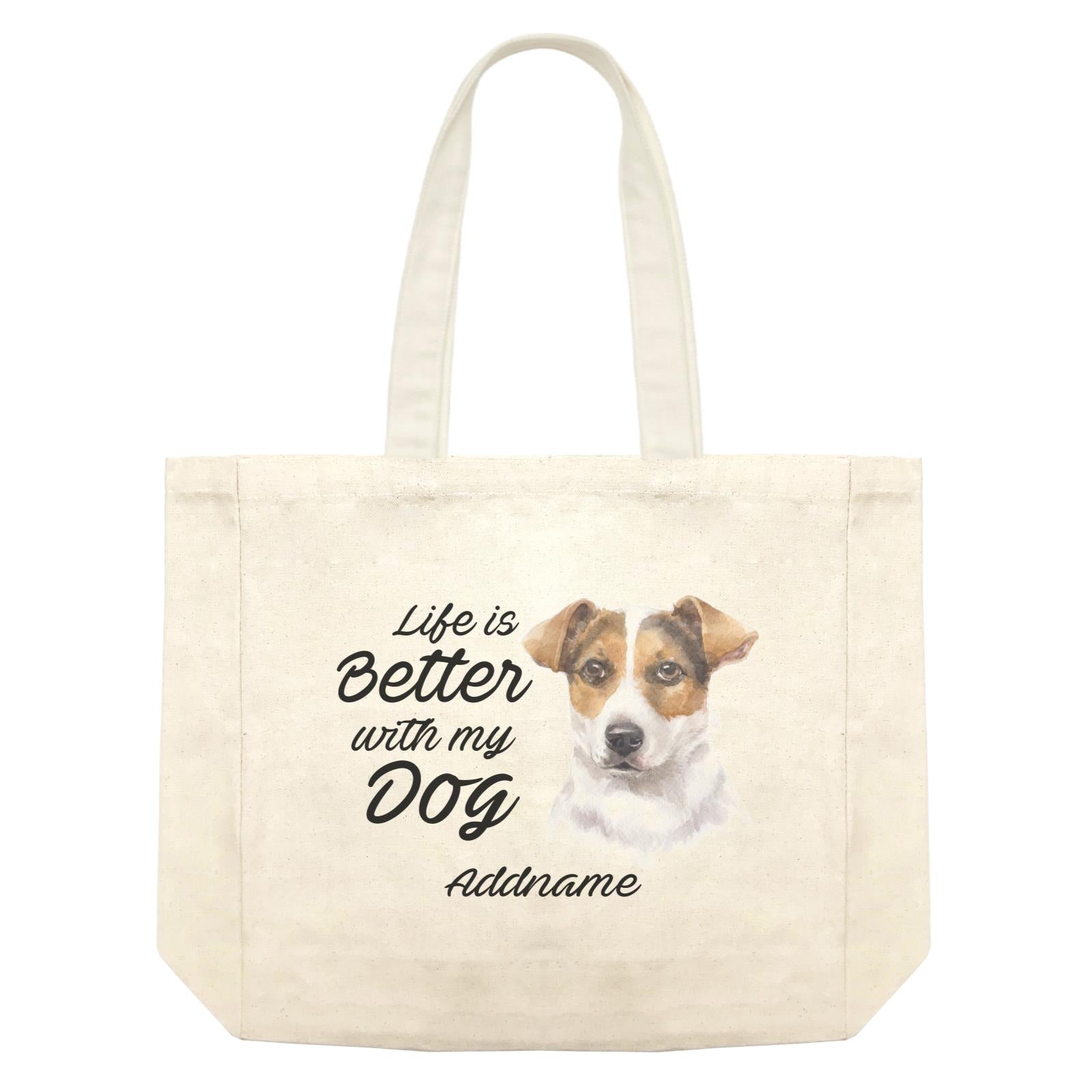 Watercolor Life is Better With My Dog Jack Russell Short Hair Addname Shopping Bag