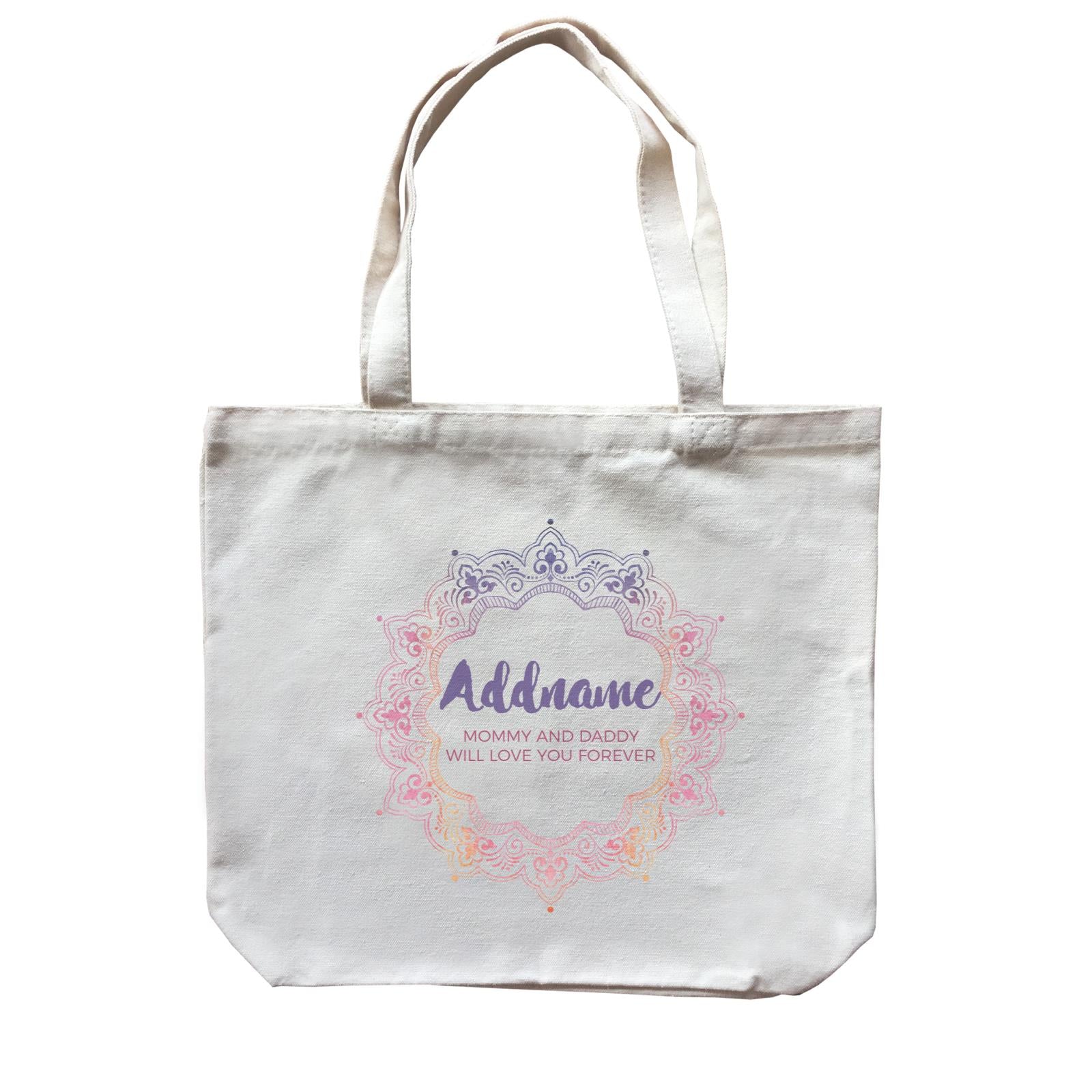 Pink and Purple Ethnic Mandala Motif Personalizable with Name and Text Canvas Bag