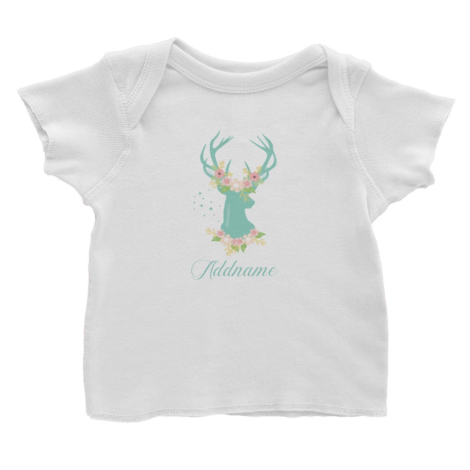 Basic Family Series Pastel Deer Green Deer With Flower Addname Baby T-Shirt