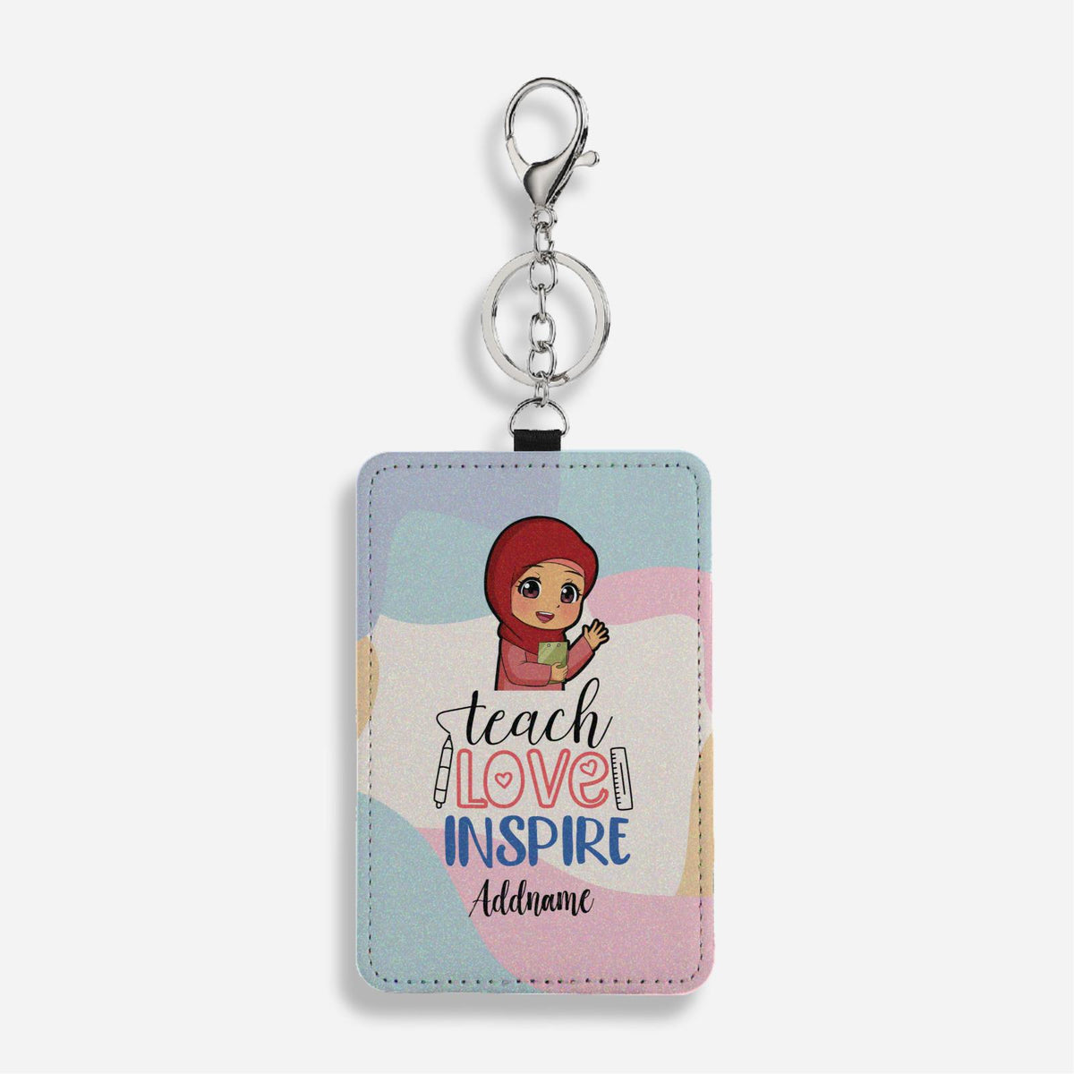 Teach Love Inspire With Chibi Teacher Malay Female Teacher Cardholder Keychain