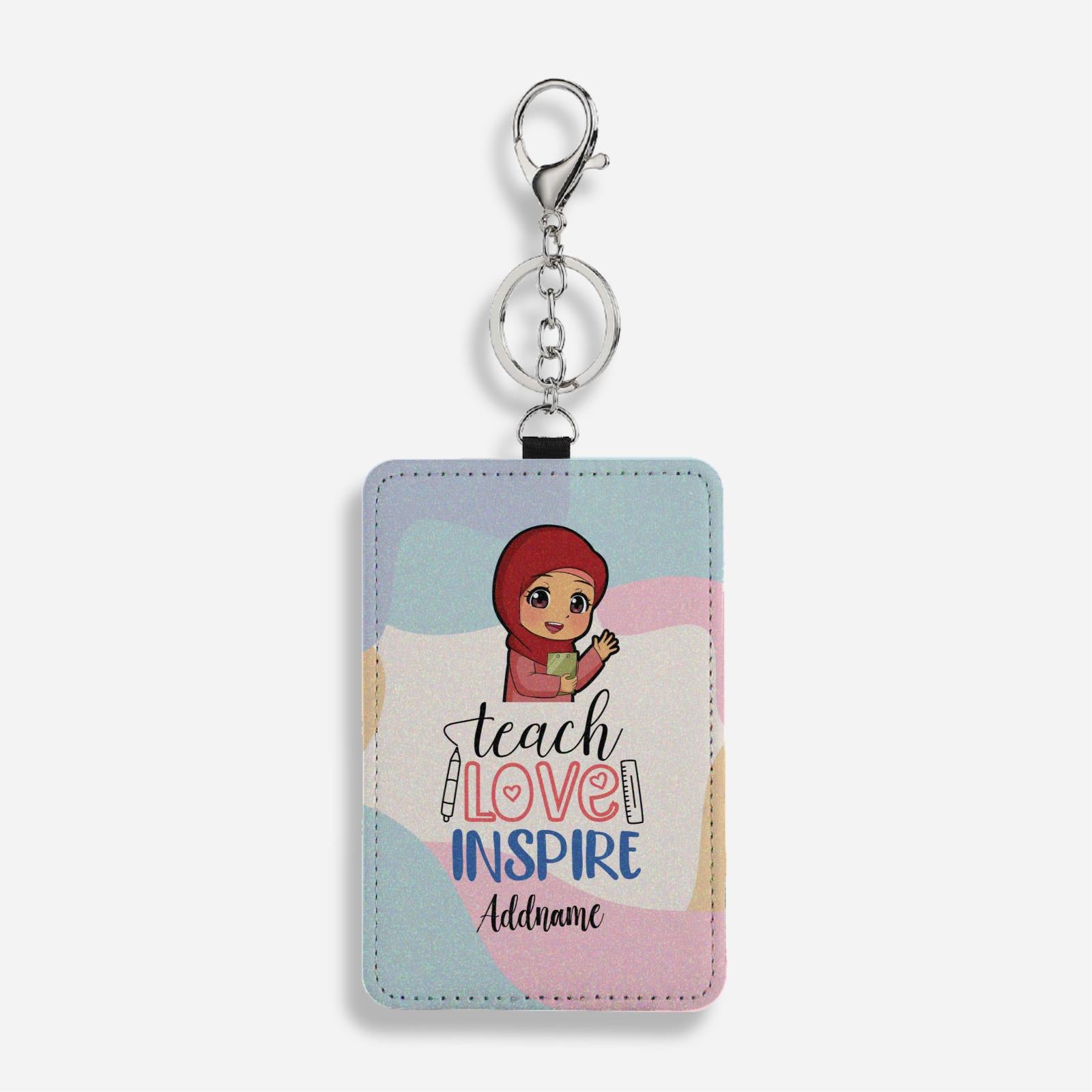 Teach Love Inspire With Chibi Teacher Malay Female Teacher Cardholder Keychain