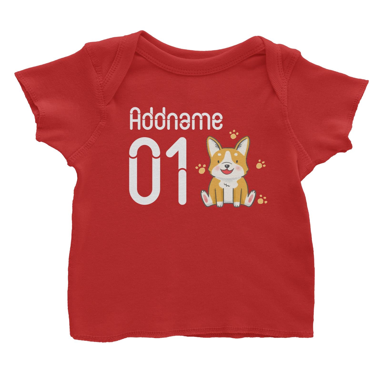 Name and Number Cute Hand Drawn Style Corgi Baby T-Shirt