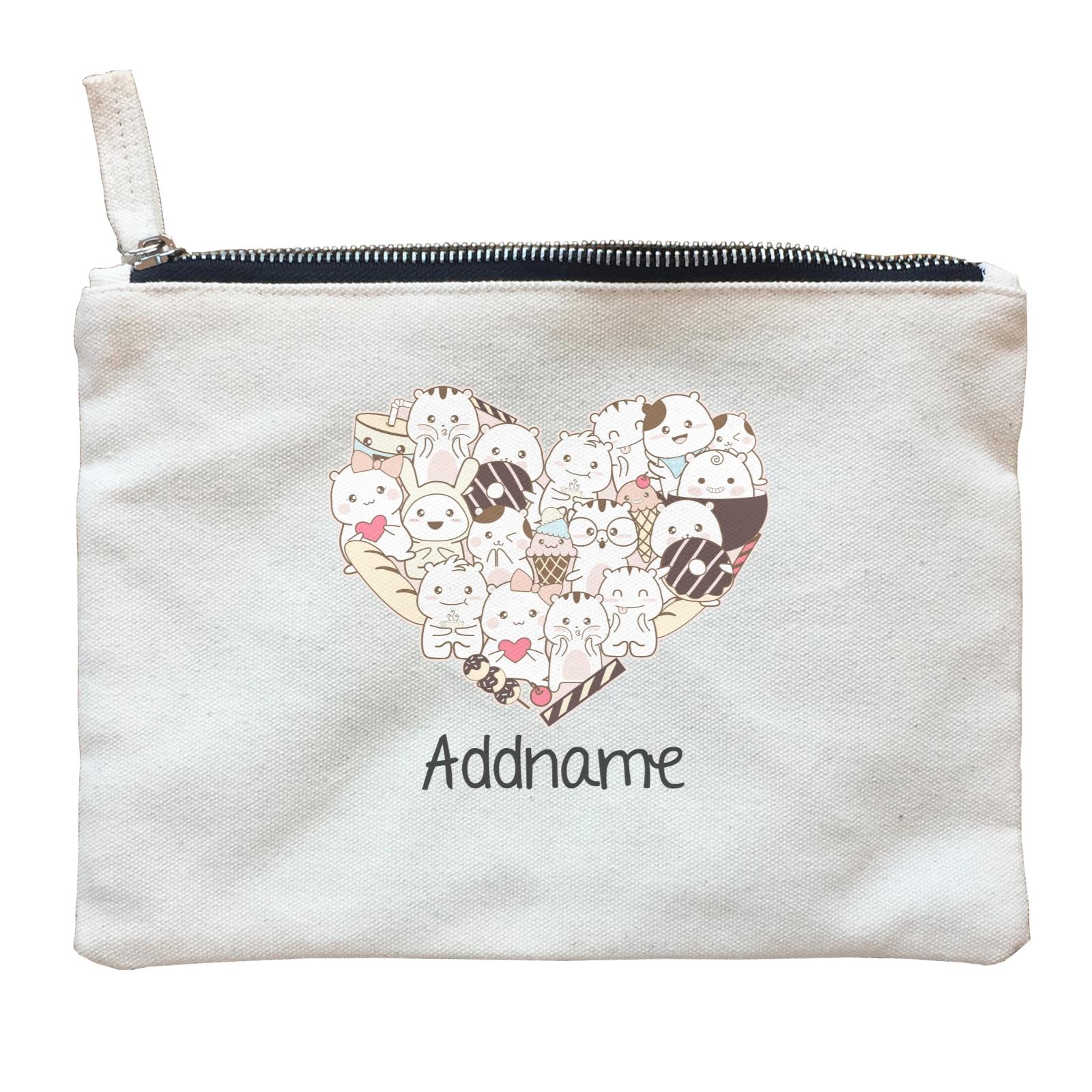 Cute Animals And Friends Series Cute Hamster Group Heart Addname Zipper Pouch