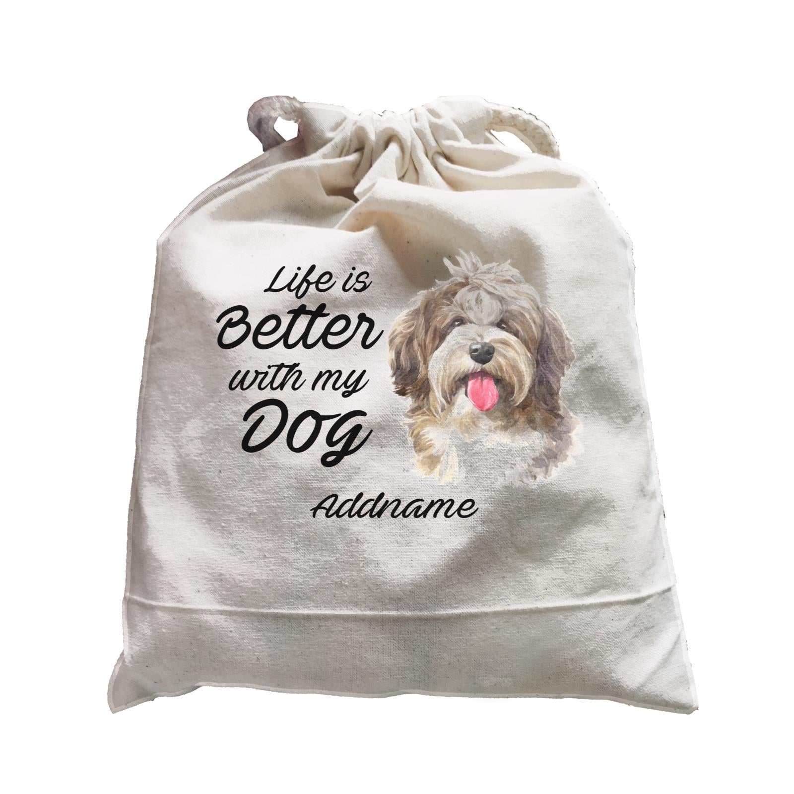 Watercolor Life is Better With My Dog Shaggy Havanese Addname Satchel