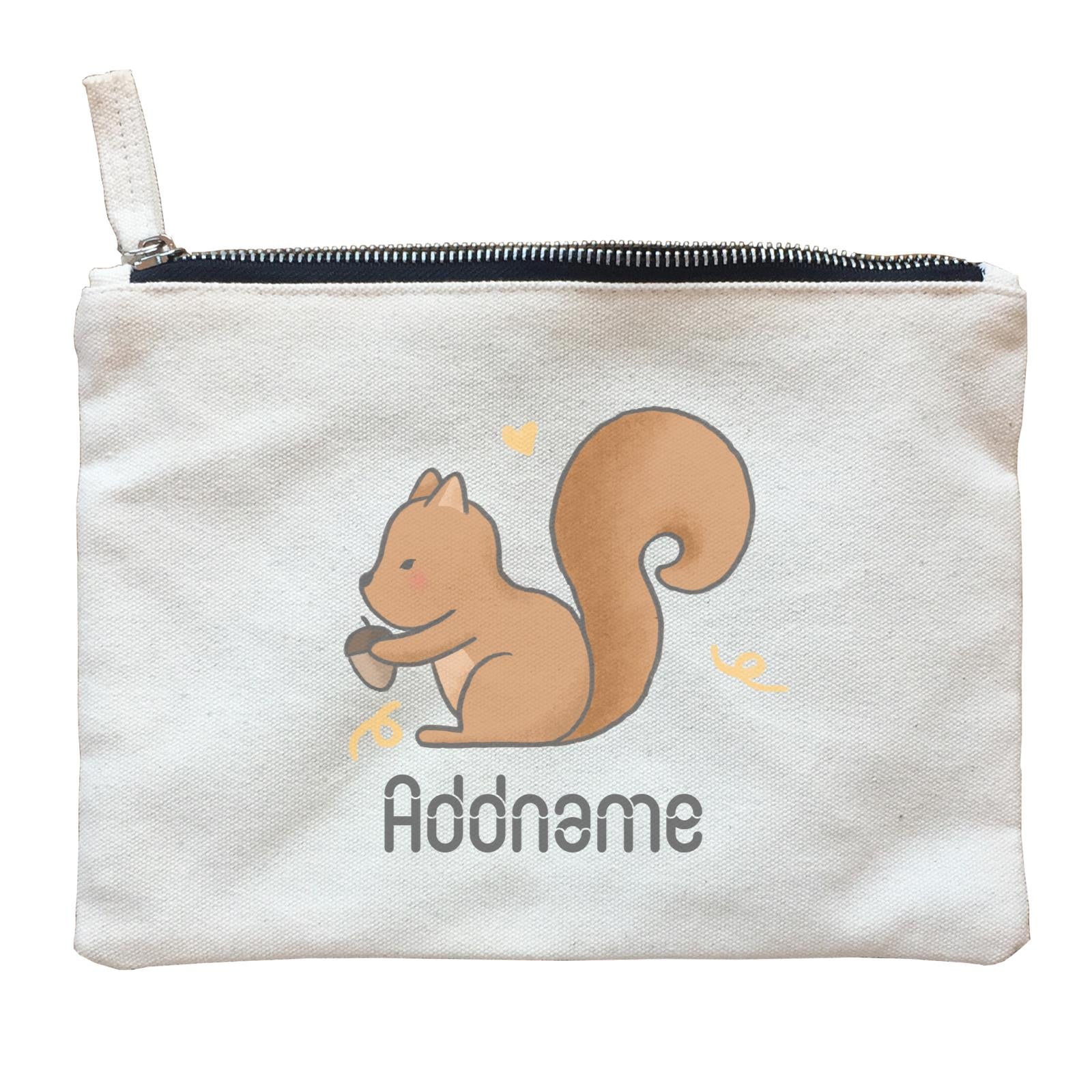 Cute Hand Drawn Style Squirrel Addname Zipper Pouch