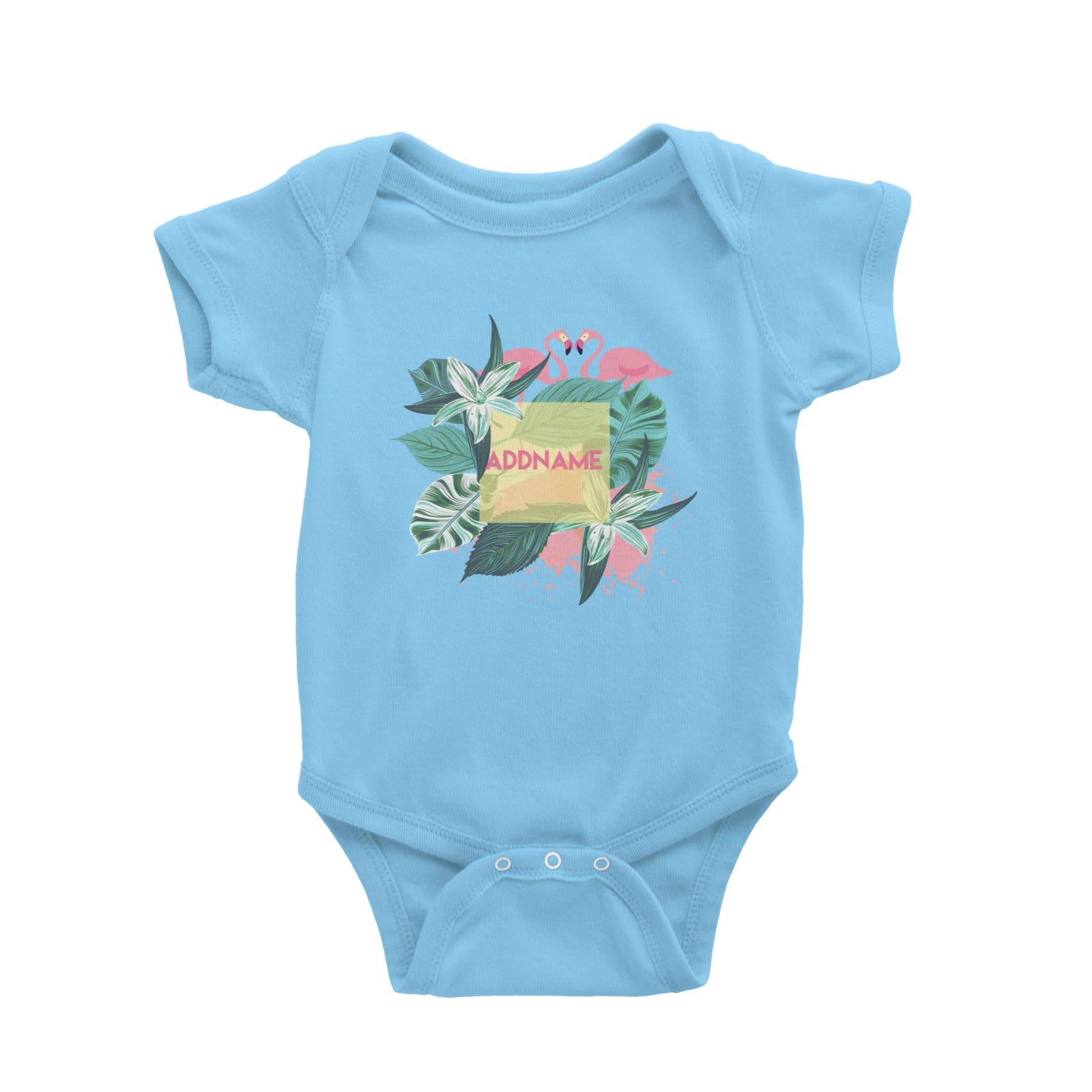 Tropical Leaves with Flamingoes Addname Baby Romper