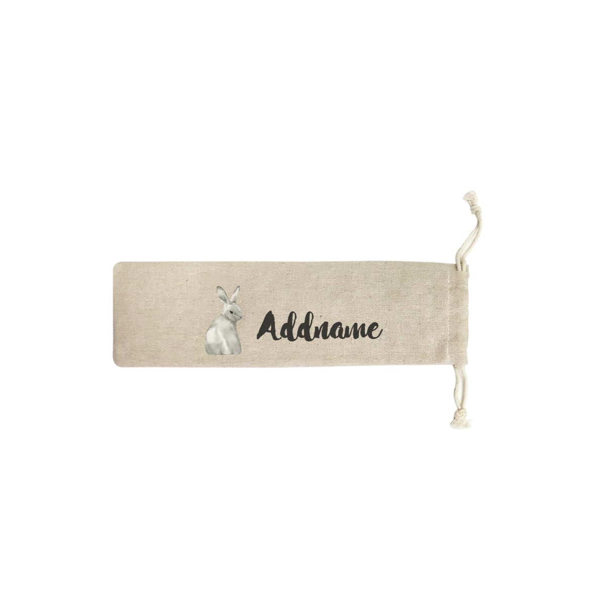 Watercolour Animal Sweet Grey Rabbit Addname SB Straw Pouch (No Straws included)