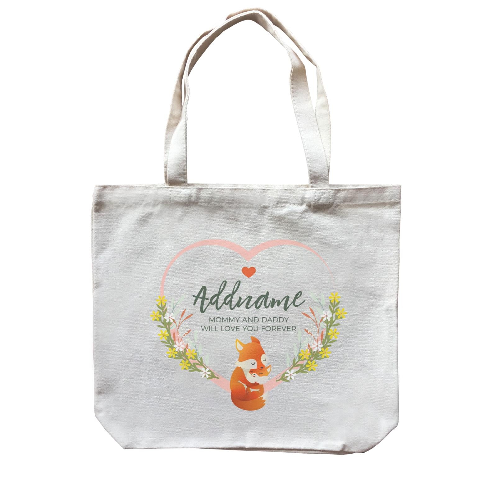 Loving Mother and Baby Fox in Heart Personalizable with Name and Text Canvas Bag