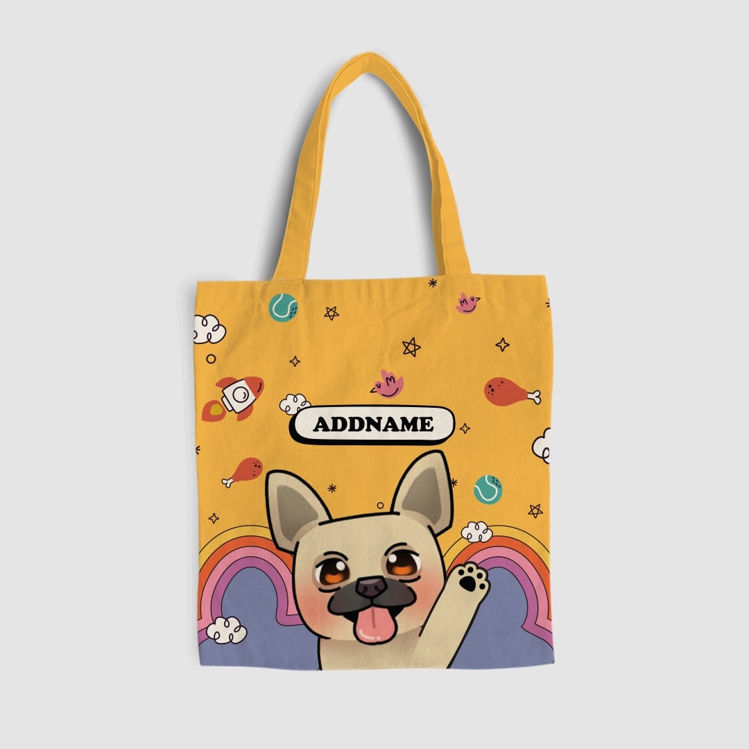 Paw Print Series Full Print Tote Bag - Light Brown Boston Terrier