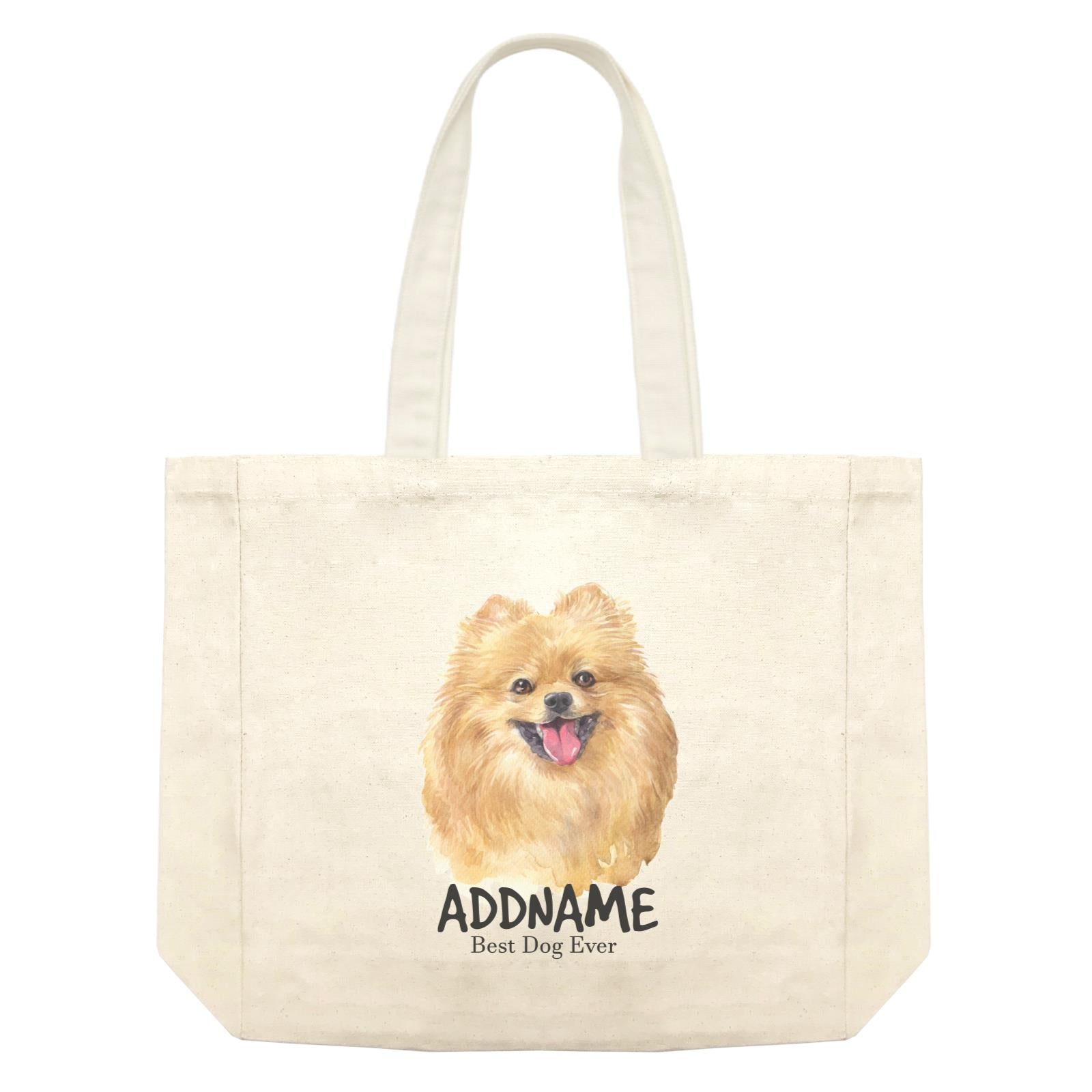 Watercolor Dog Pomeranian Happy Best Dog Ever Addname Shopping Bag