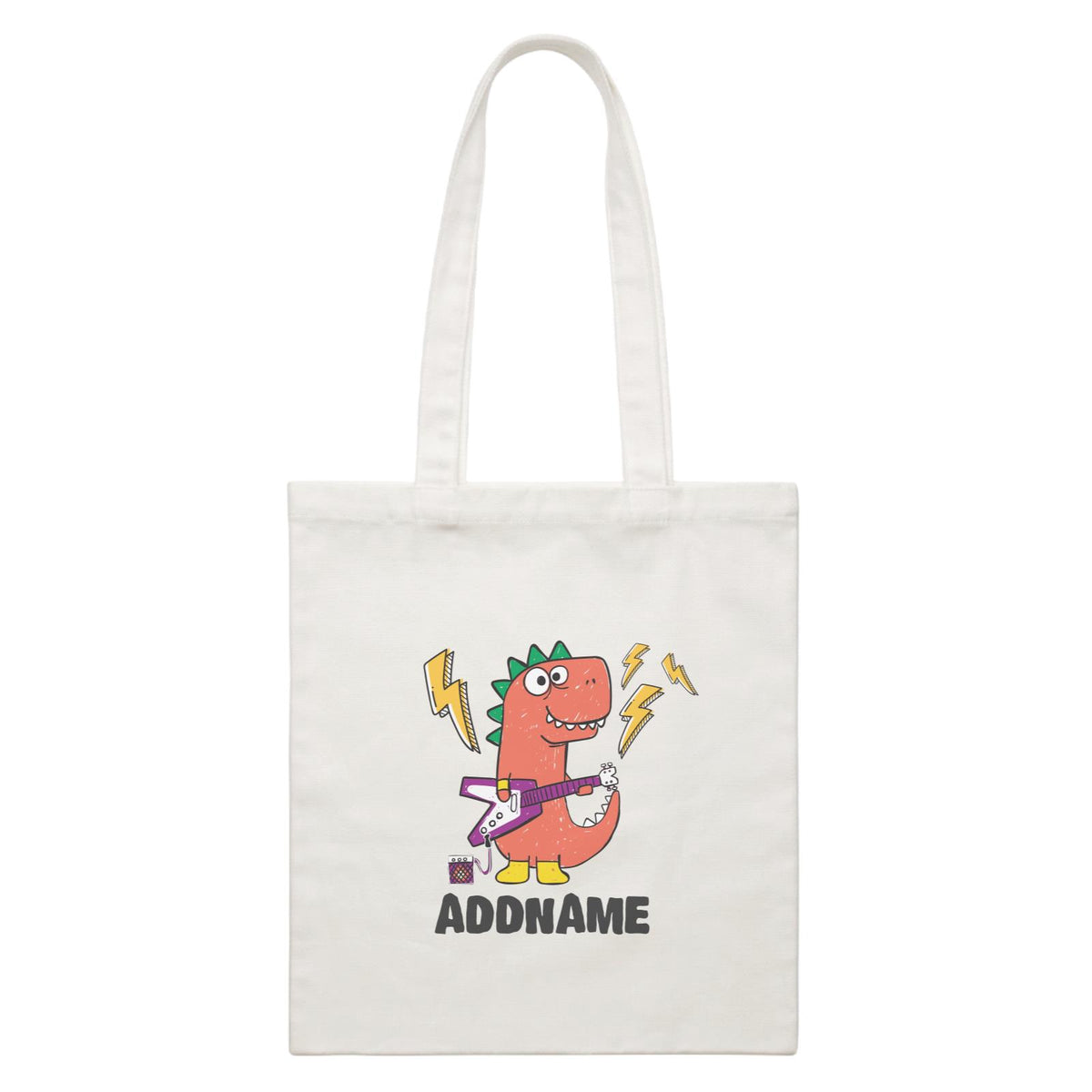 Super Cute Dinosaur Red Guitarist White Canvas Bag