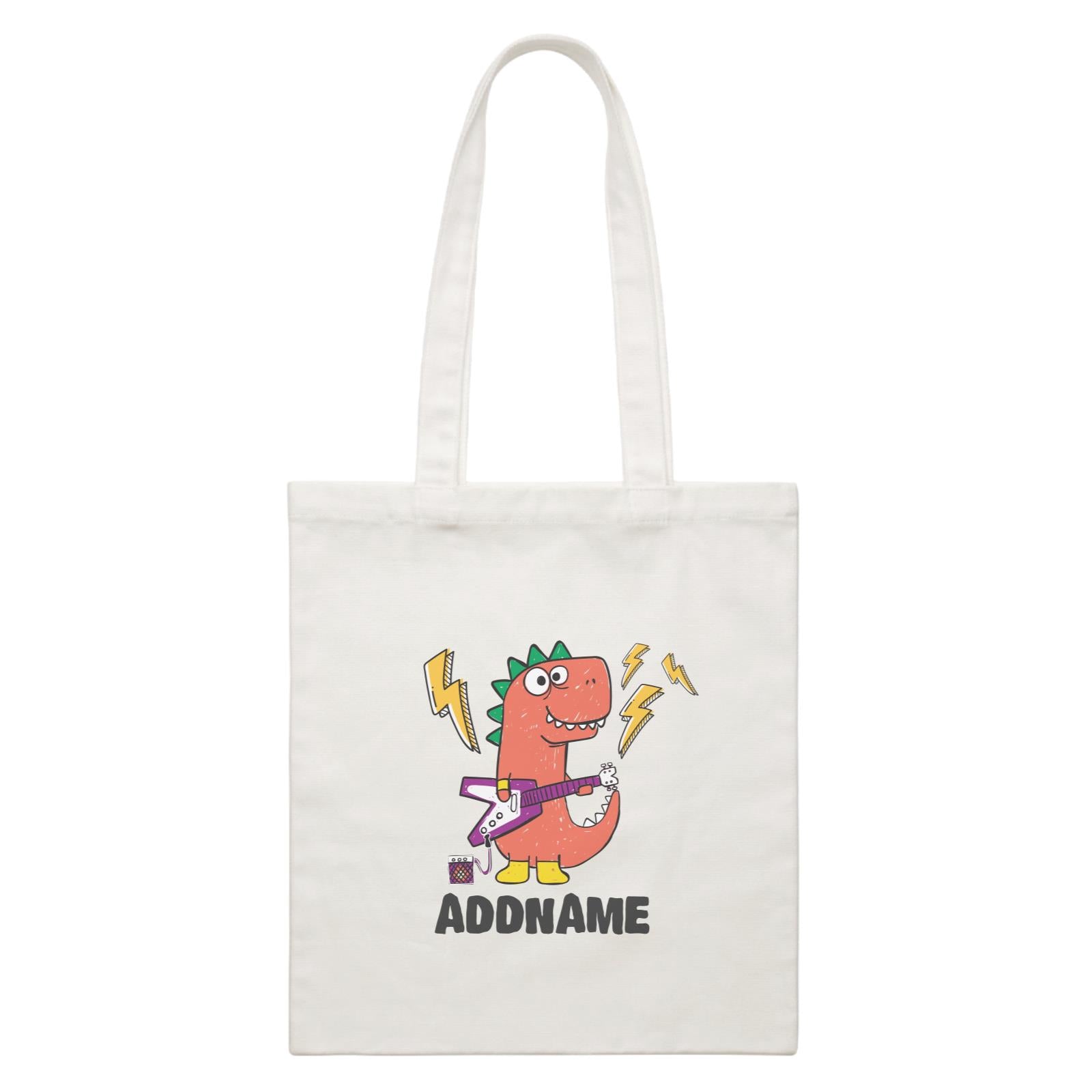 Super Cute Dinosaur Red Guitarist White Canvas Bag