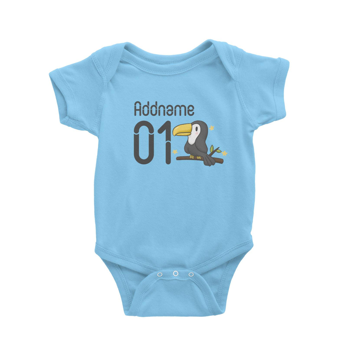 Name and Number Cute Hand Drawn Style Toucan Baby Romper